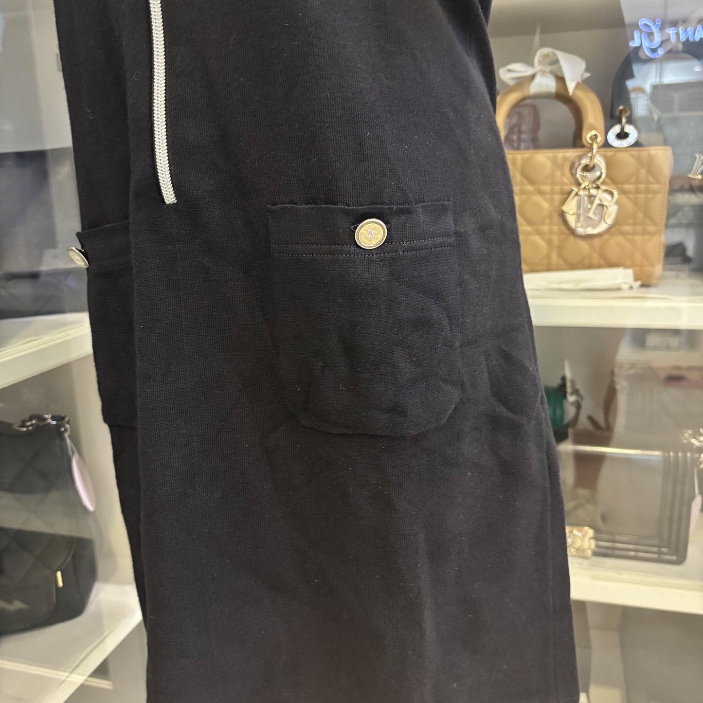 GLM-25C Zipped Hoodie Dress in Black Cotton and Cashmere Sz 40