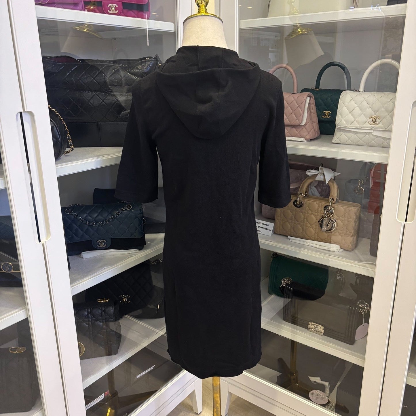GLM-25C Zipped Hoodie Dress in Black Cotton and Cashmere Sz 40