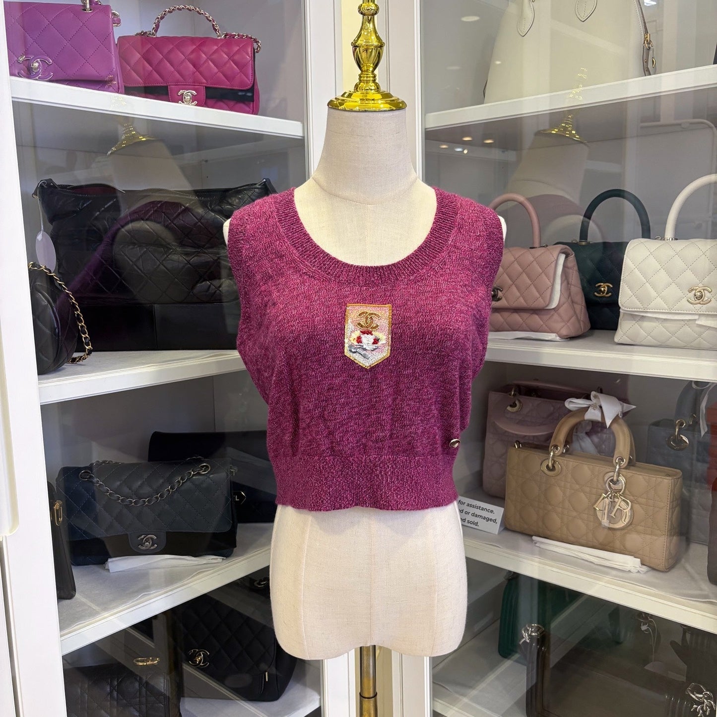 GLM-24A Seasonal Vest with Embroidered GLM- Logo Crest in Dark Mauve Cashmere Sz 36