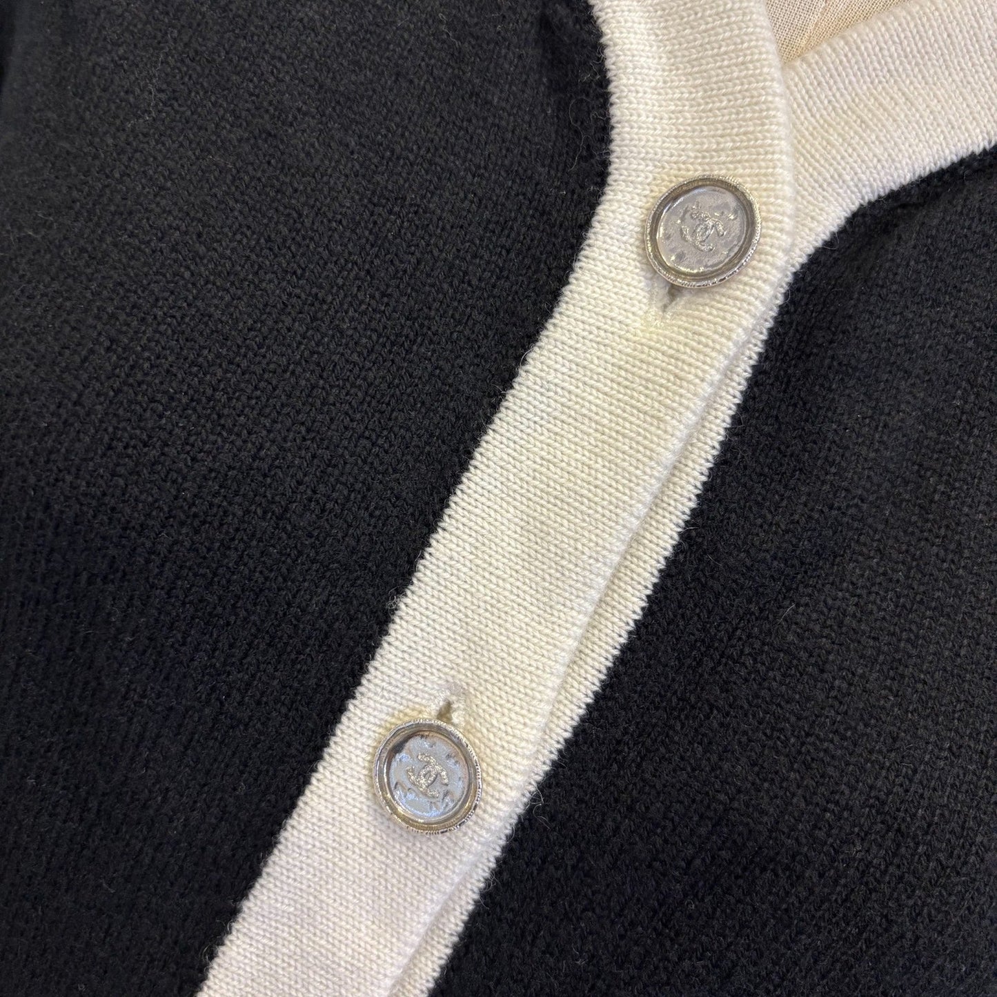 GLM-25C Cardigan With GLM- Logo Buttons in Black / White Cashmere Sz 38