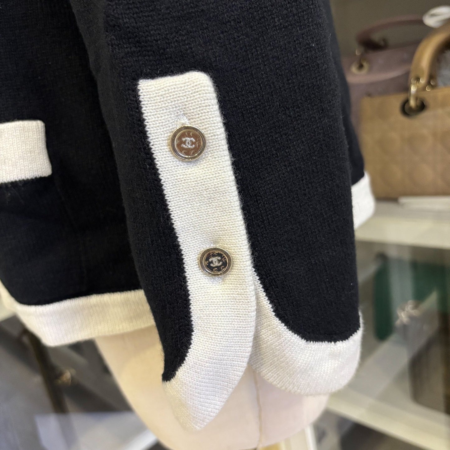 GLM-25C Cardigan With GLM- Logo Buttons in Black / White Cashmere Sz 38