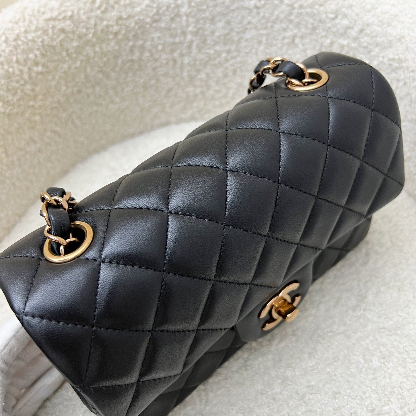 GLM-Classic Mini Rectangular Flap in Black Lambskin and Rose Gold HW RGHW (Model: A69900)