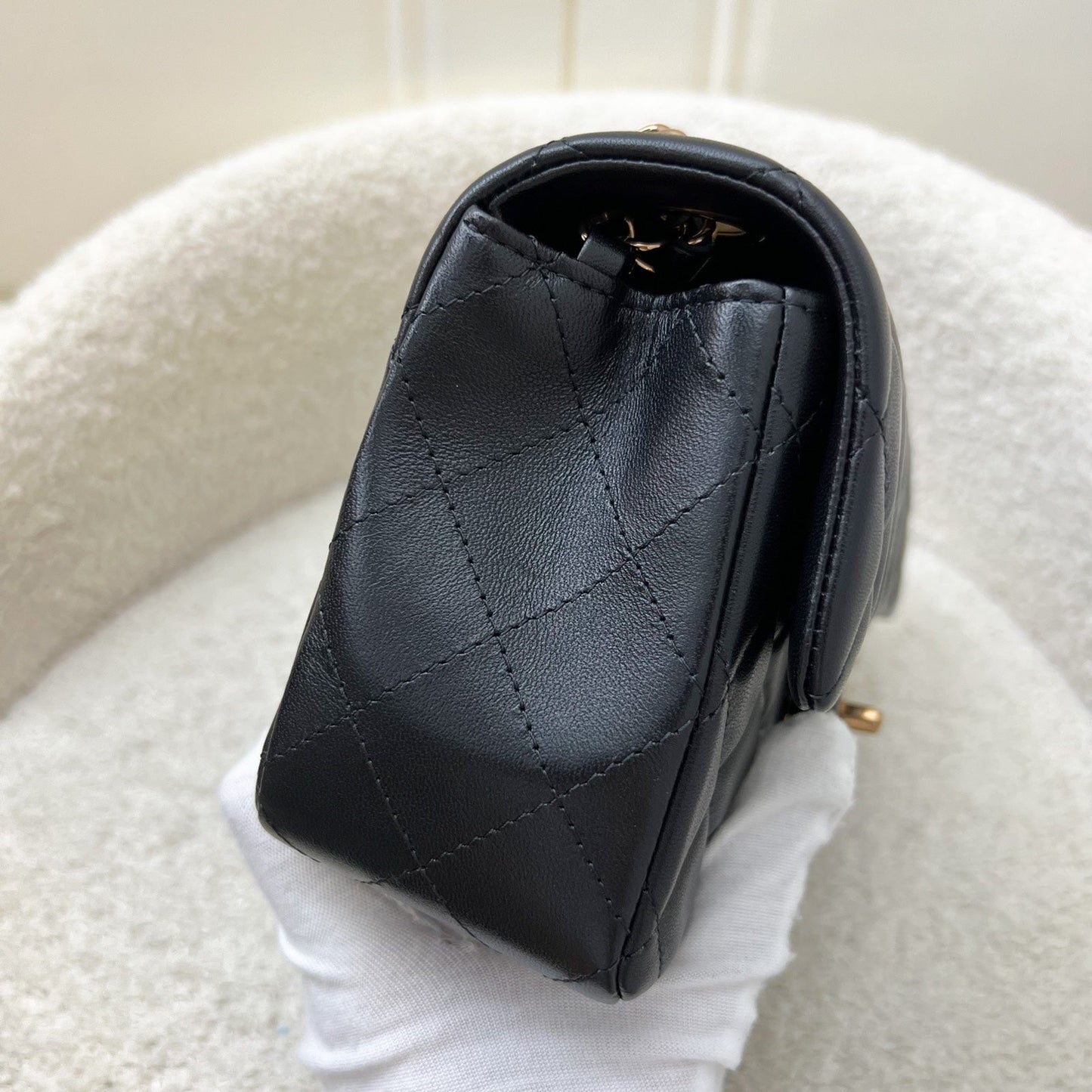 GLM-Classic Mini Rectangular Flap in Black Lambskin and Rose Gold HW RGHW (Model: A69900)