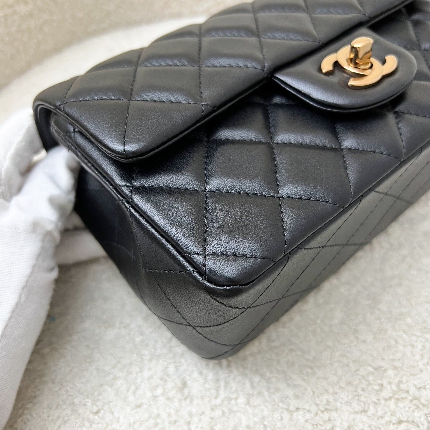 GLM-Classic Mini Rectangular Flap in Black Lambskin and Rose Gold HW RGHW (Model: A69900)