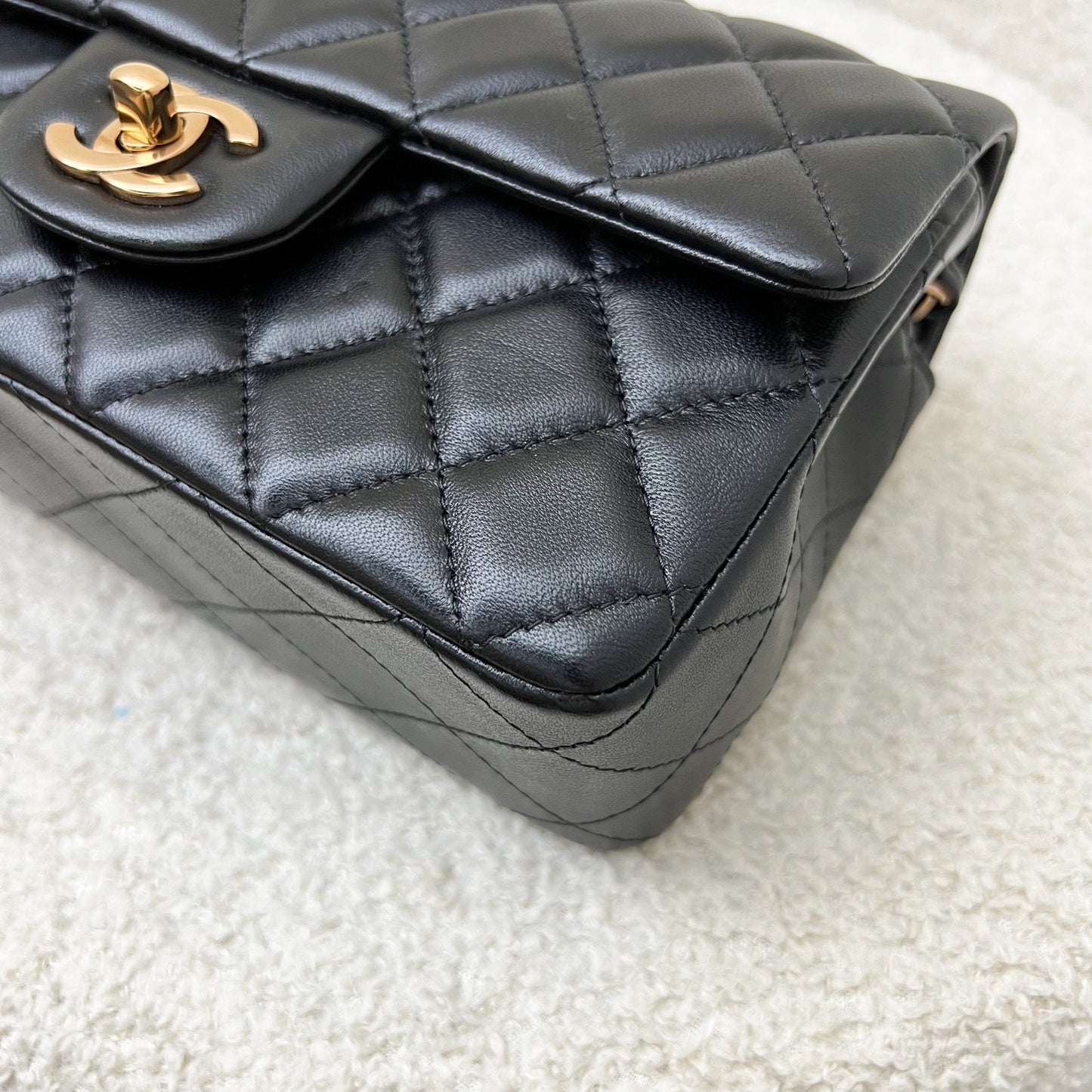 GLM-Classic Mini Rectangular Flap in Black Lambskin and Rose Gold HW RGHW (Model: A69900)