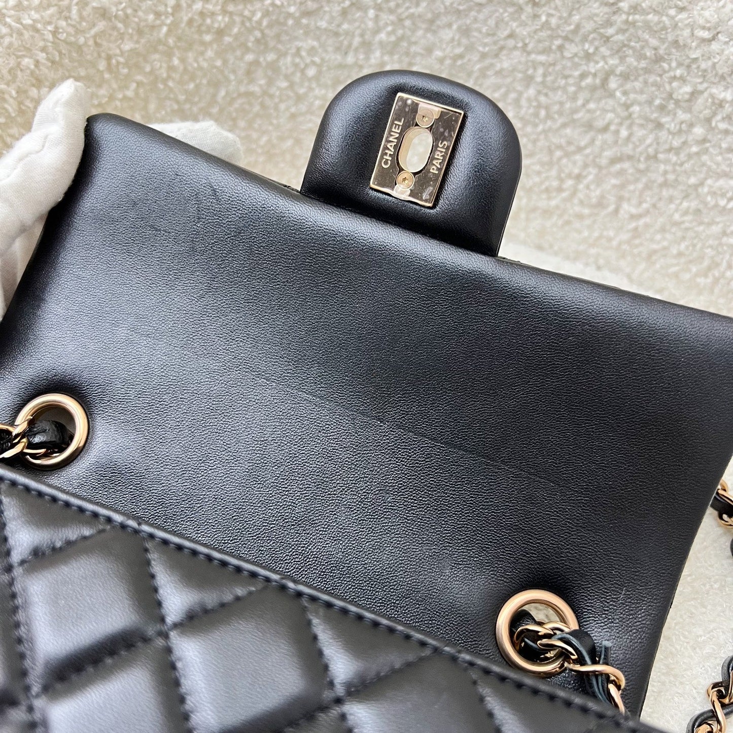 GLM-Classic Mini Rectangular Flap in Black Lambskin and Rose Gold HW RGHW (Model: A69900)