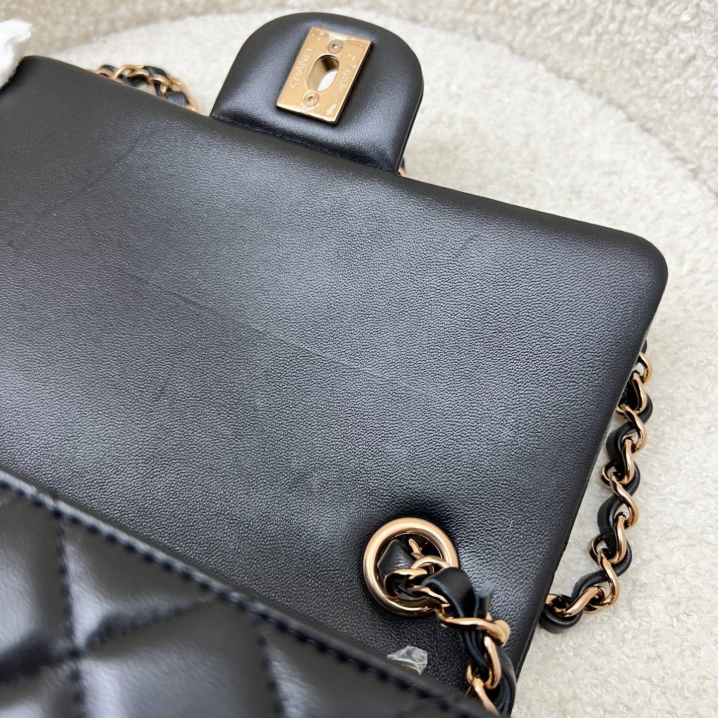 GLM-Classic Mini Rectangular Flap in Black Lambskin and Rose Gold HW RGHW (Model: A69900)