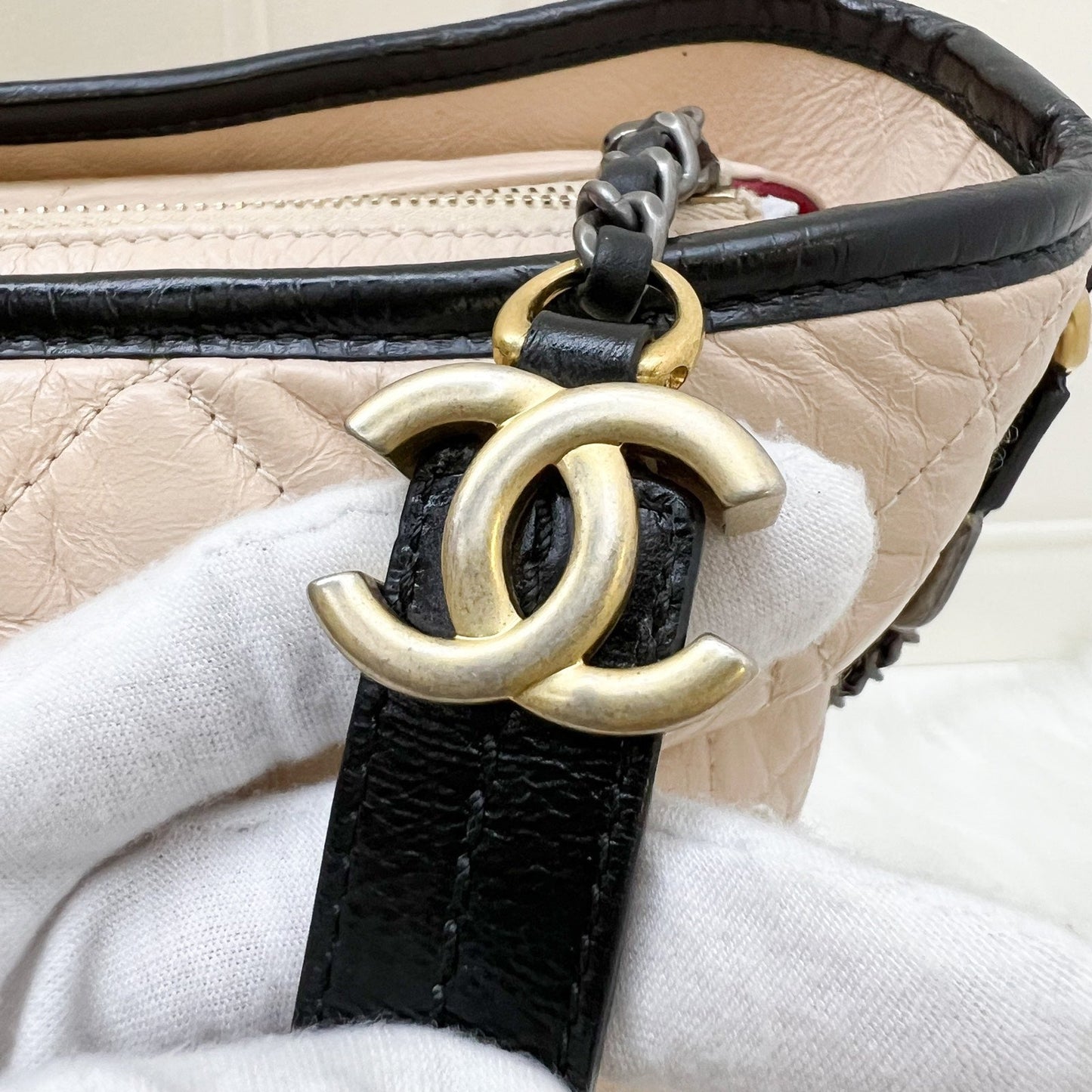 GLM-Large Gabrielle Hobo in Beige Distressed Calfskin and 3 Tone HW