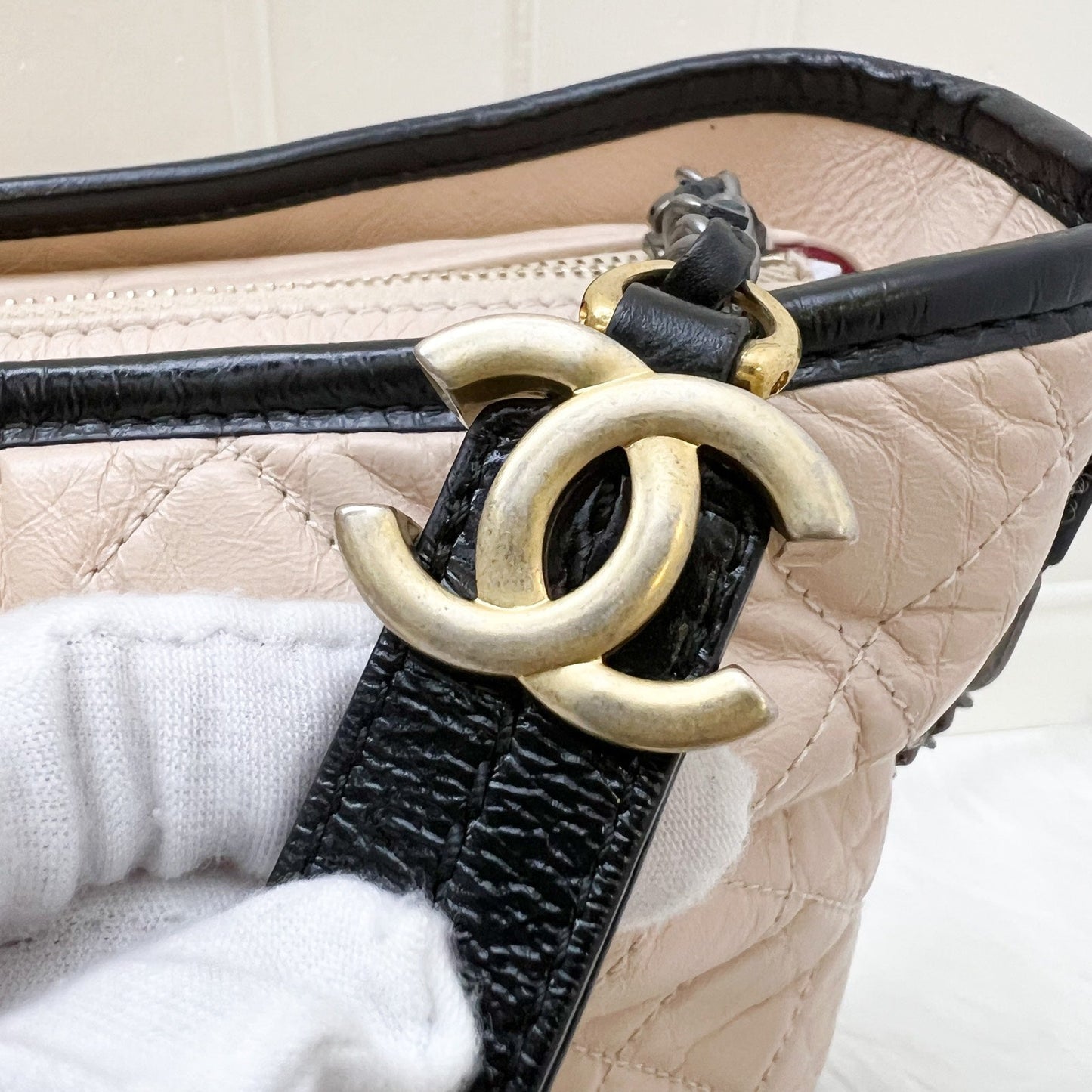 GLM-Large Gabrielle Hobo in Beige Distressed Calfskin and 3 Tone HW