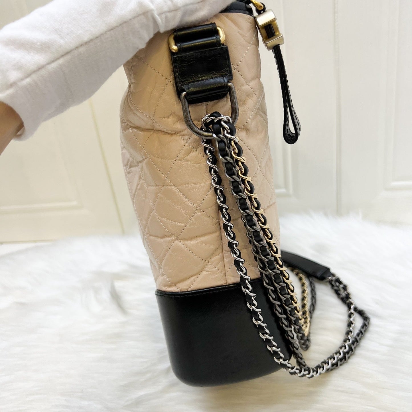 GLM-Large Gabrielle Hobo in Beige Distressed Calfskin and 3 Tone HW