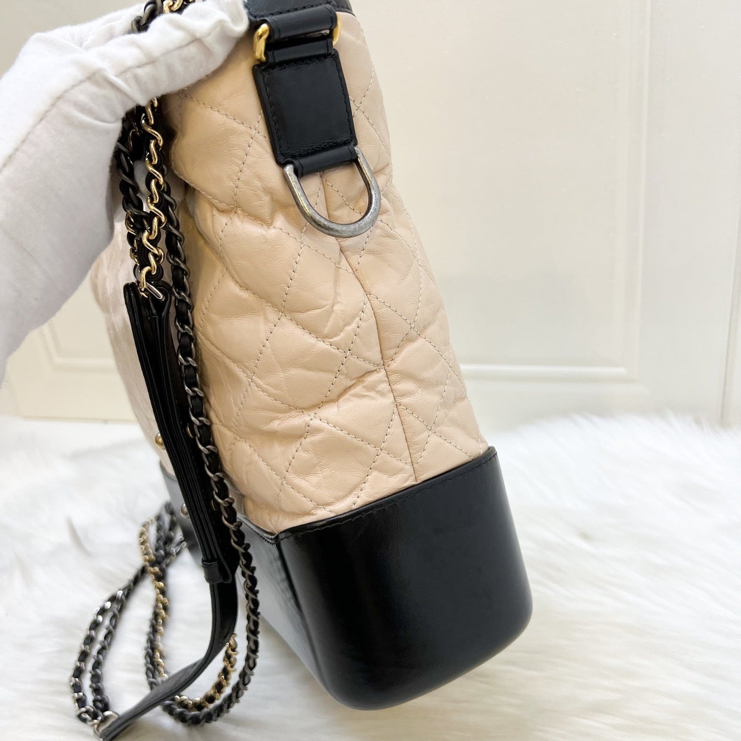 GLM-Large Gabrielle Hobo in Beige Distressed Calfskin and 3 Tone HW