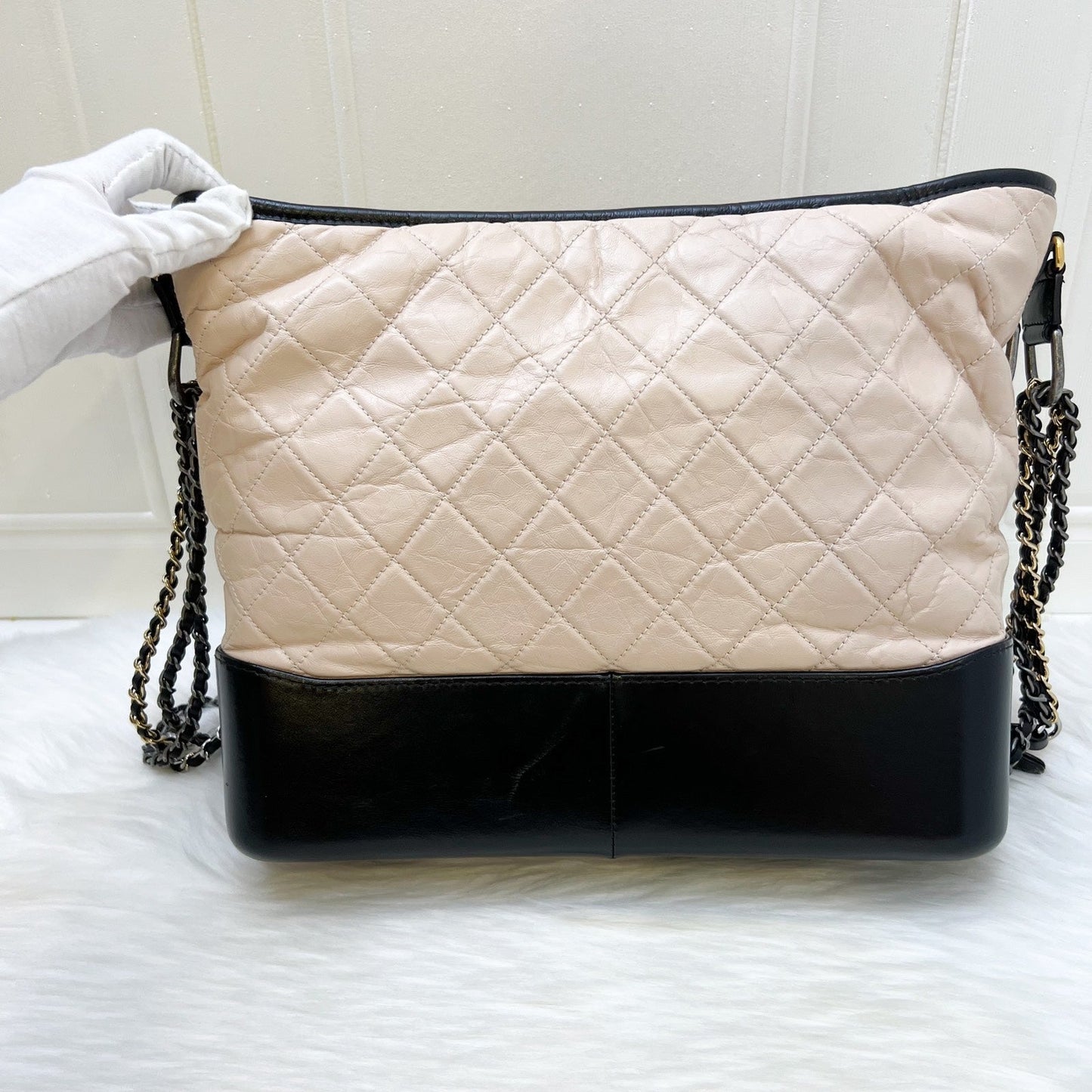 GLM-Large Gabrielle Hobo in Beige Distressed Calfskin and 3 Tone HW