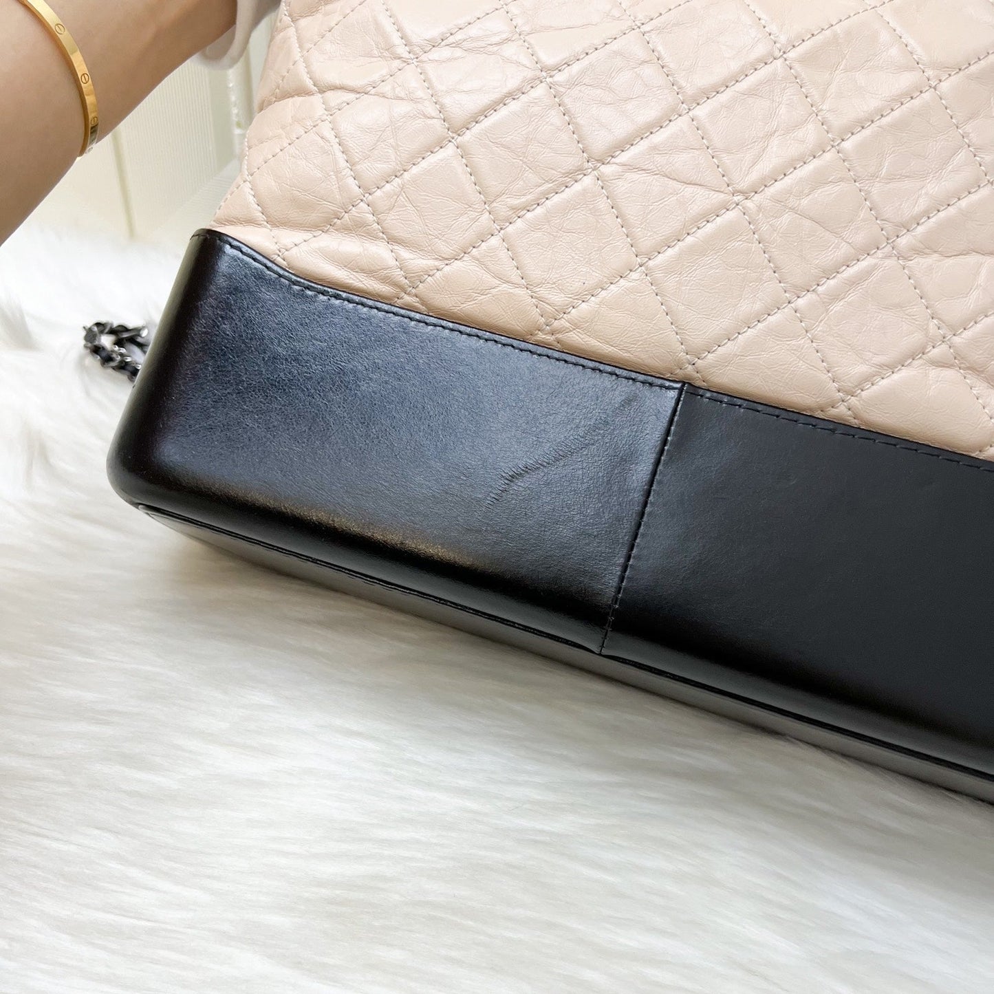 GLM-Large Gabrielle Hobo in Beige Distressed Calfskin and 3 Tone HW