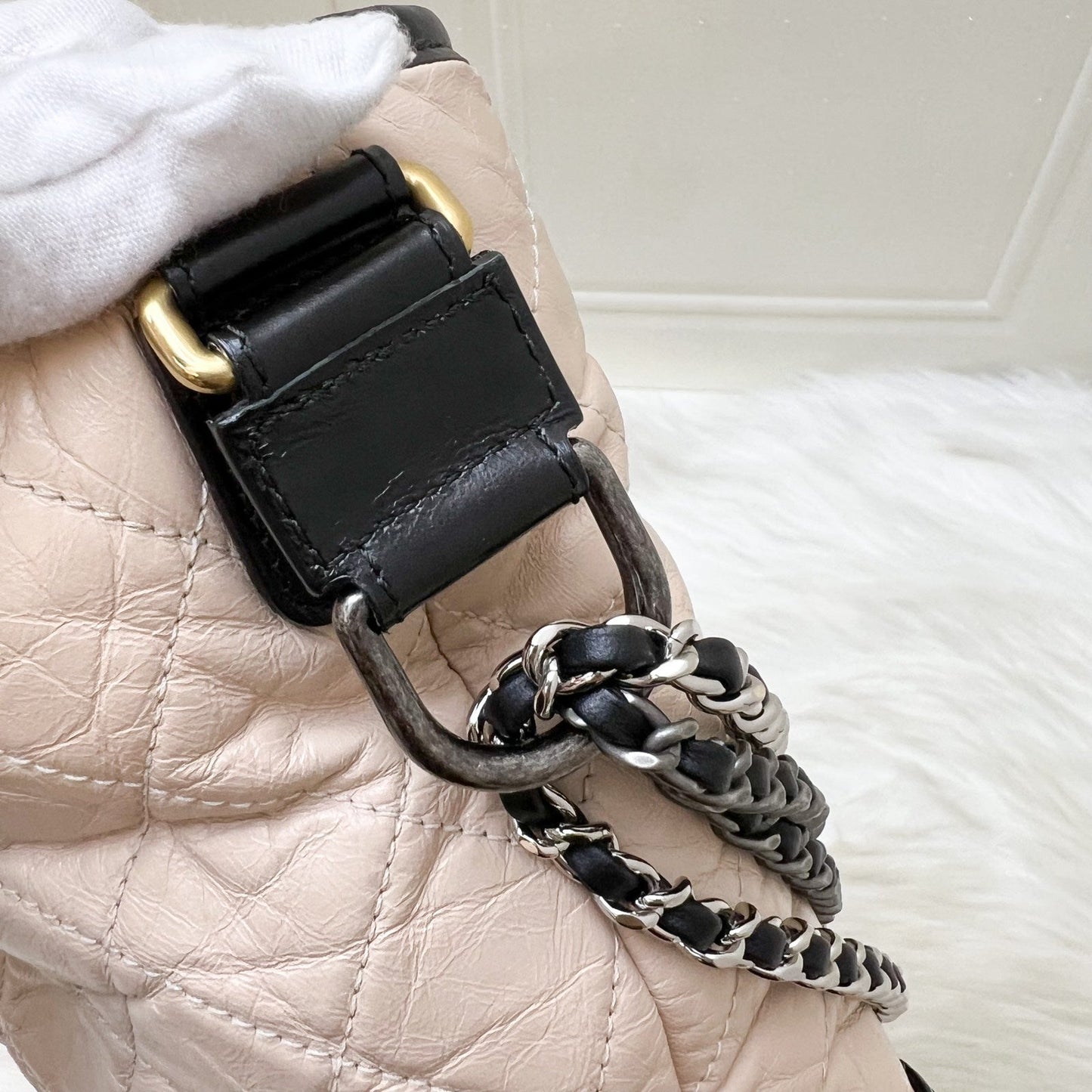 GLM-Large Gabrielle Hobo in Beige Distressed Calfskin and 3 Tone HW