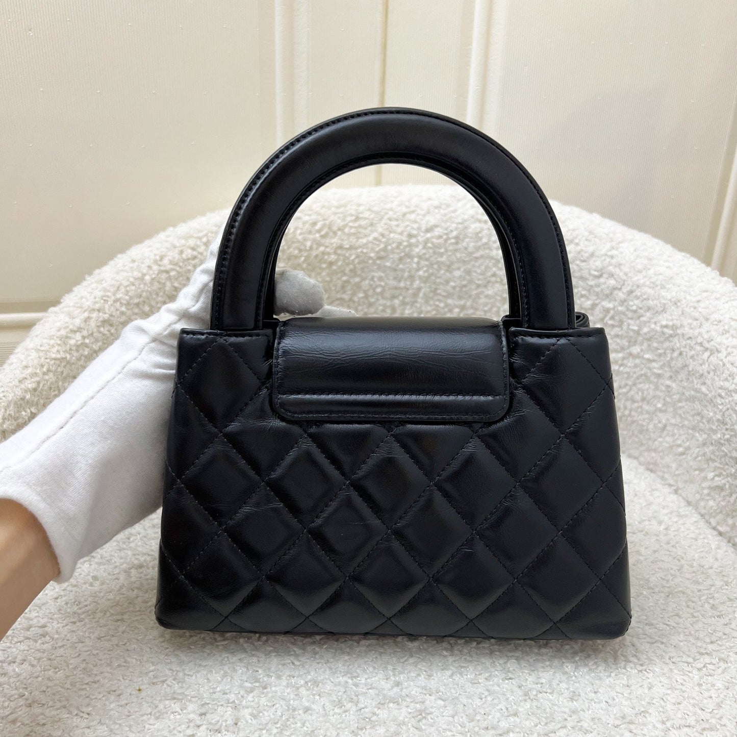 GLM-Mini / Small Kelly Bag in 25C Black Shiny Distressed Calfskin and AGHW