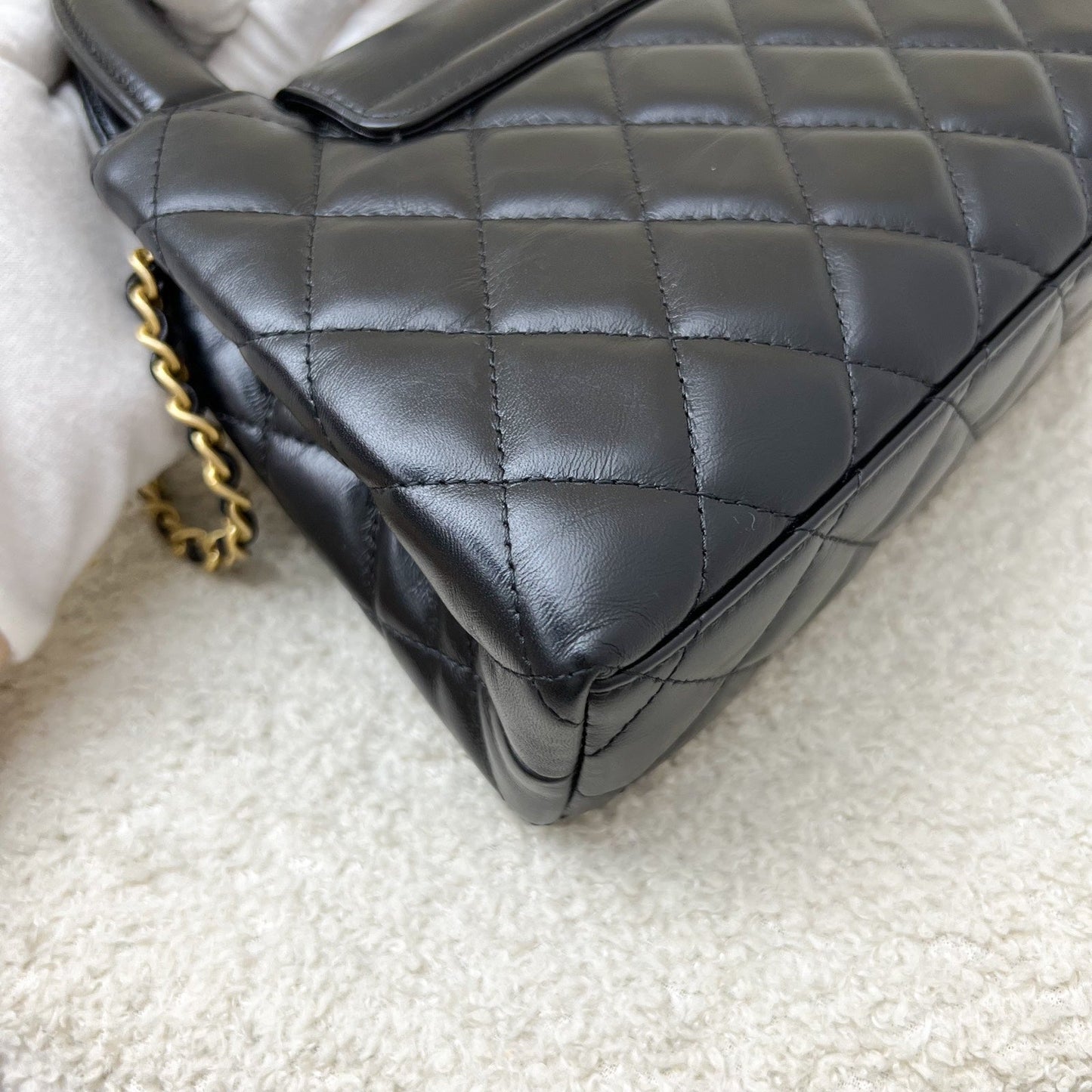 GLM-Mini / Small Kelly Bag in 25C Black Shiny Distressed Calfskin and AGHW