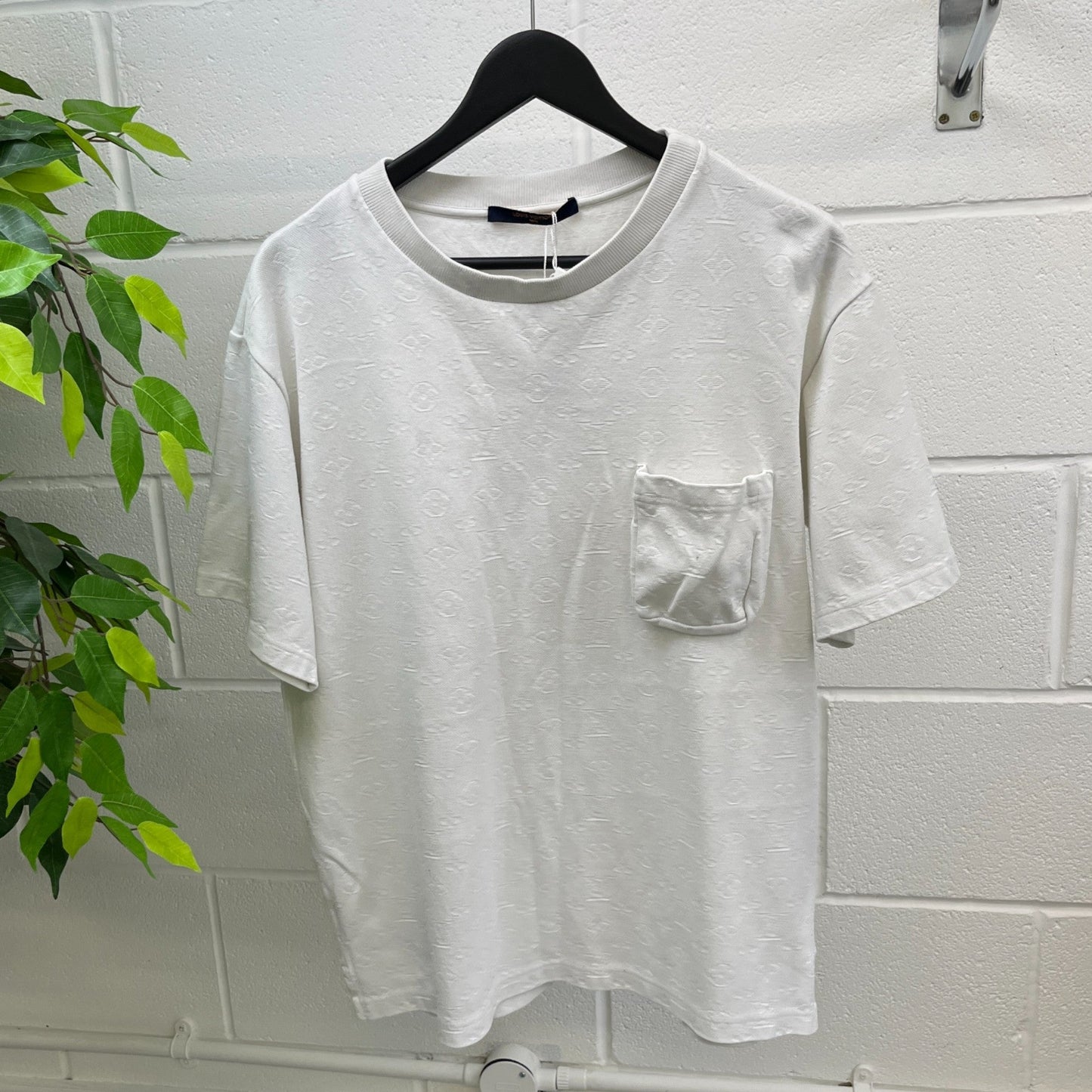 Men's Monogram 3D Pocket Short Sleeve Shirt White Size XL
