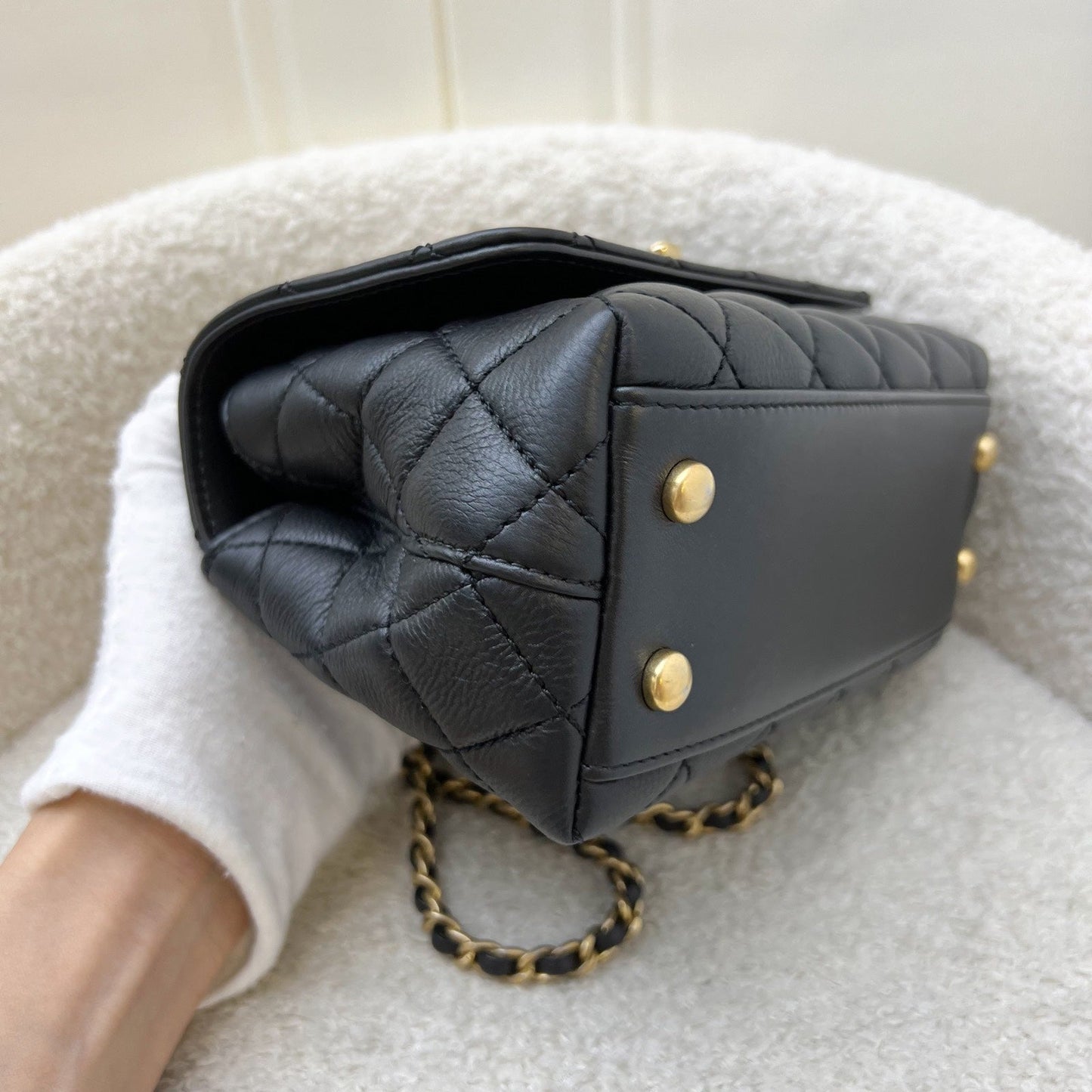 GLM-Mini (19cm) Coco Handle in Black Calfskin and Strass Handle and AGHW