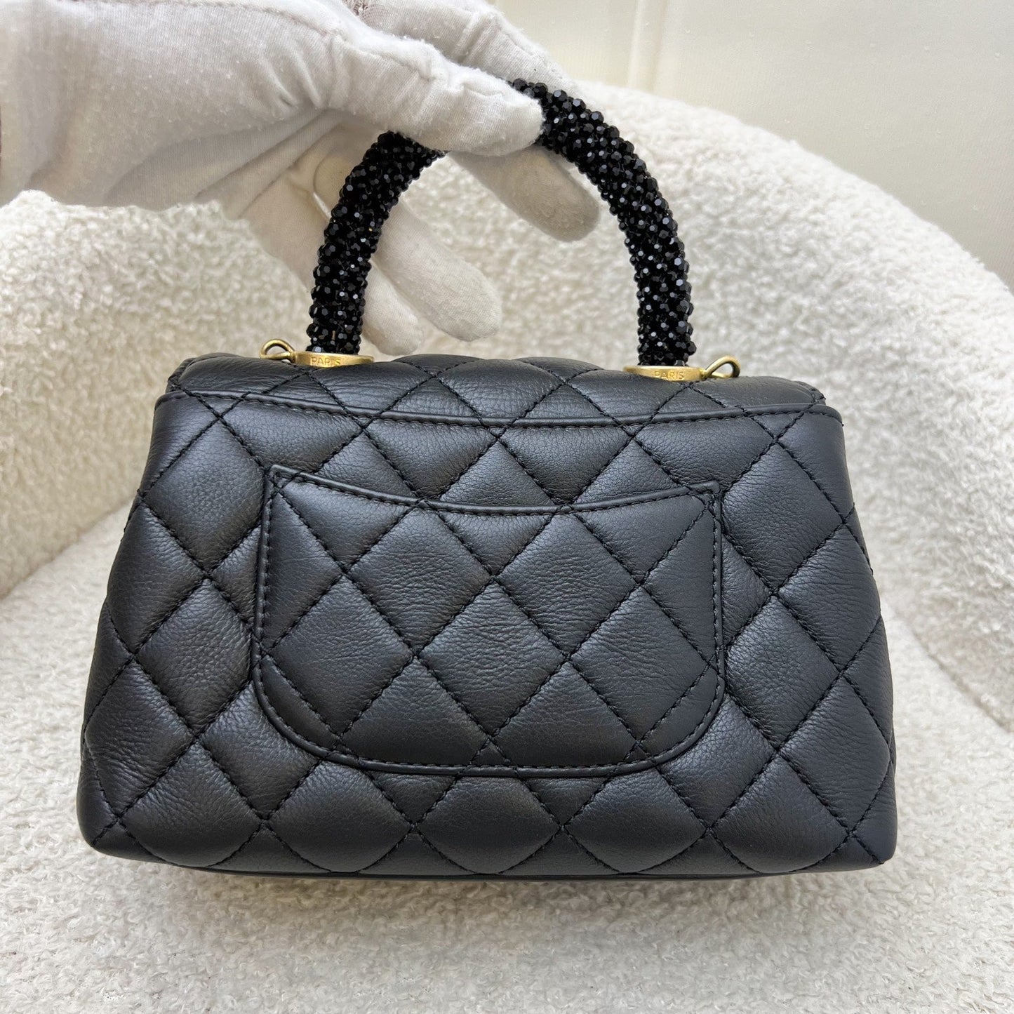 GLM-Mini (19cm) Coco Handle in Black Calfskin and Strass Handle and AGHW