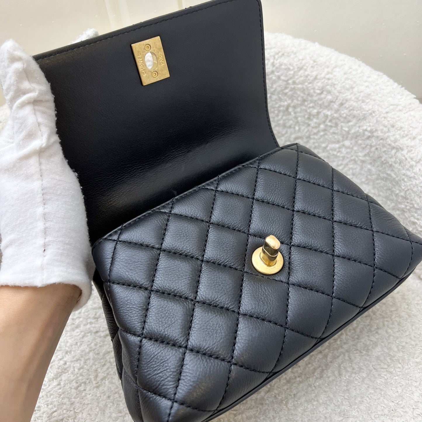 GLM-Mini (19cm) Coco Handle in Black Calfskin and Strass Handle and AGHW
