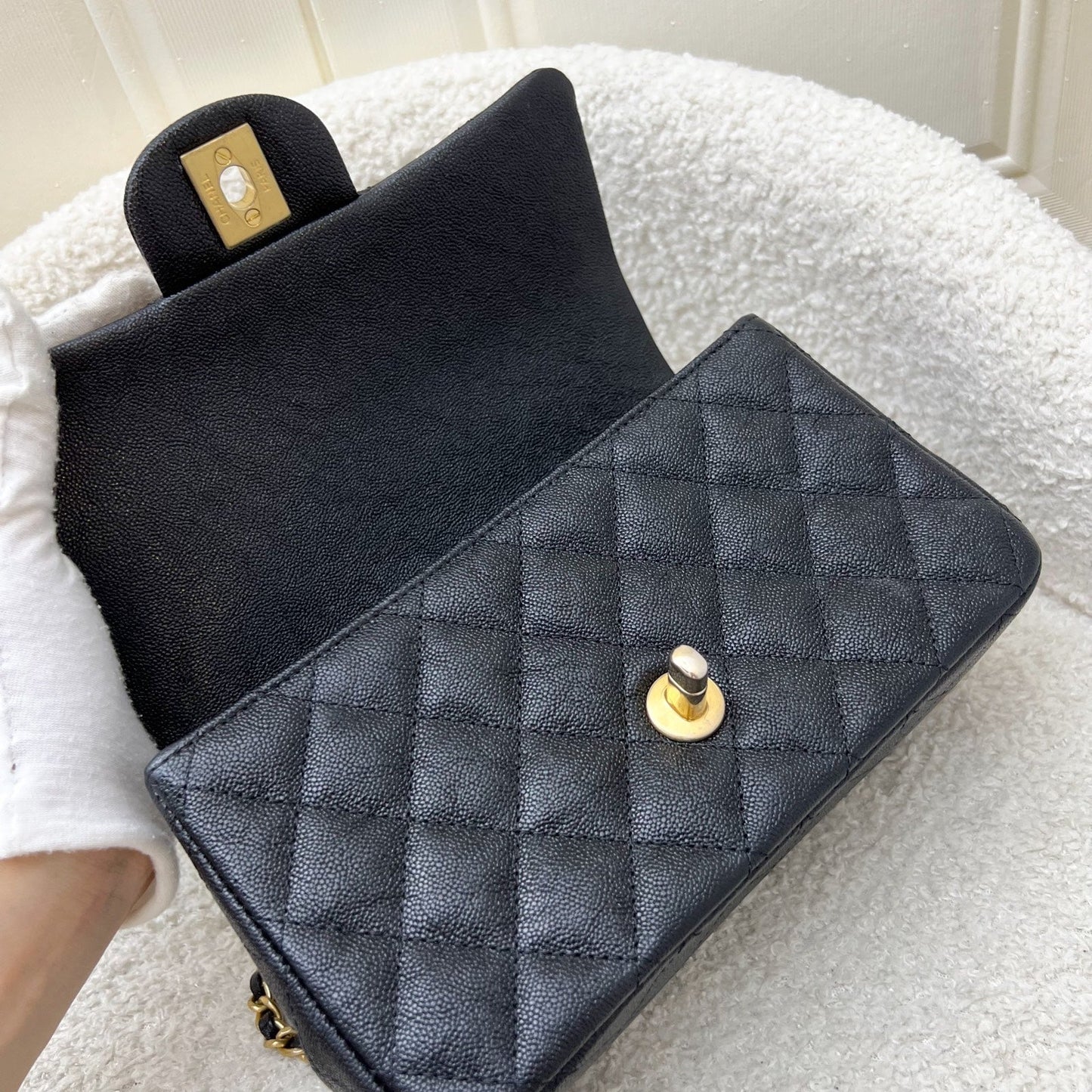 GLM-Top Handle Mini Rectangle Flap in 21S Black Caviar and AGHW