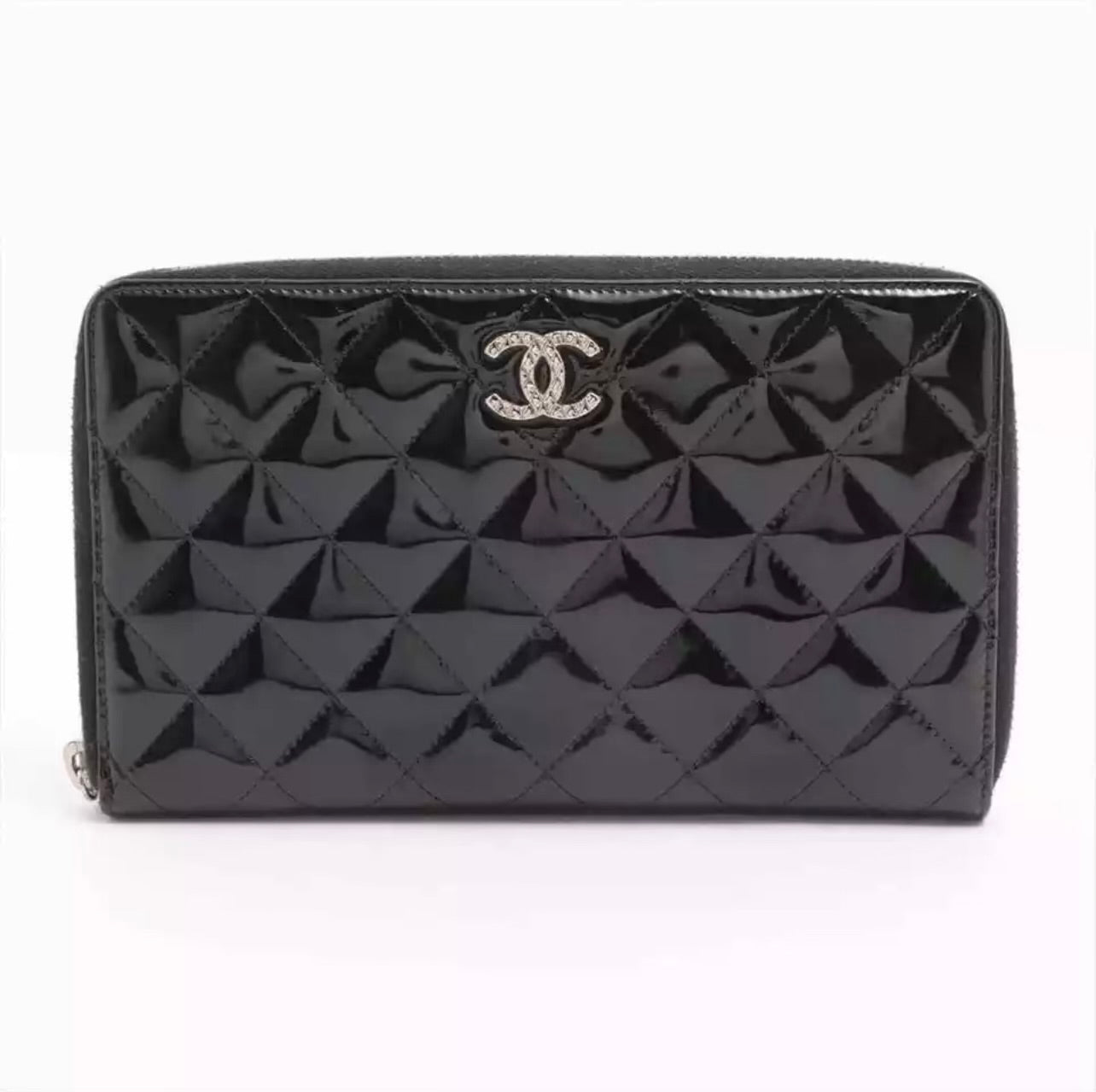 GLM-Matelasse Quilted Patent Leather GLM- Zip Around Wallet Organizer