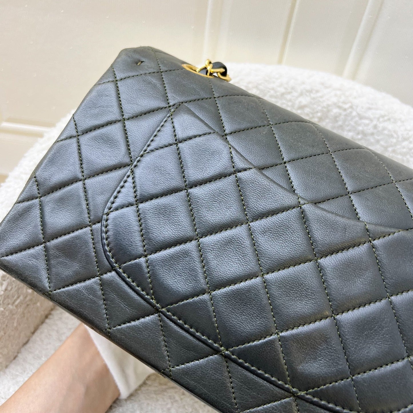 GLM- Medium Classic Flap CF in Dark Green Lambskin and 24K Gold Plated HW
