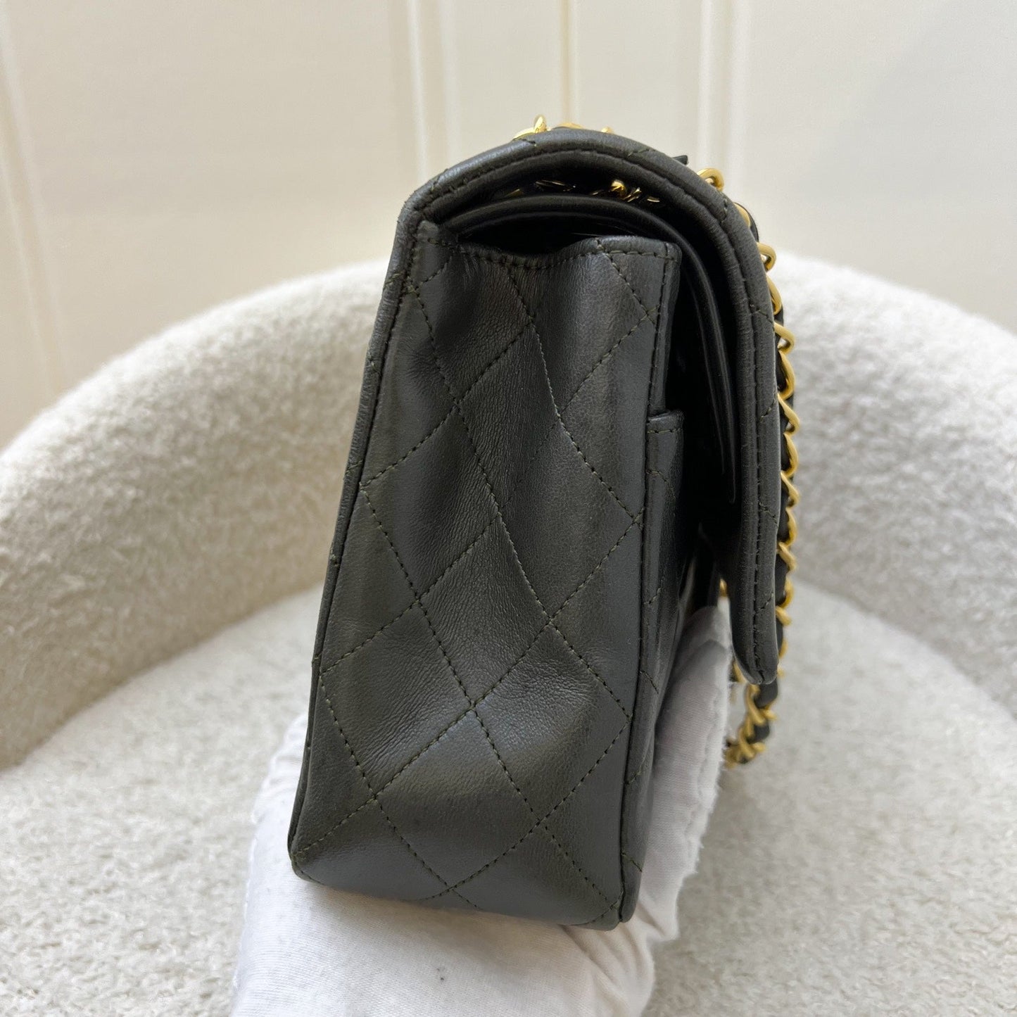 GLM- Medium Classic Flap CF in Dark Green Lambskin and 24K Gold Plated HW