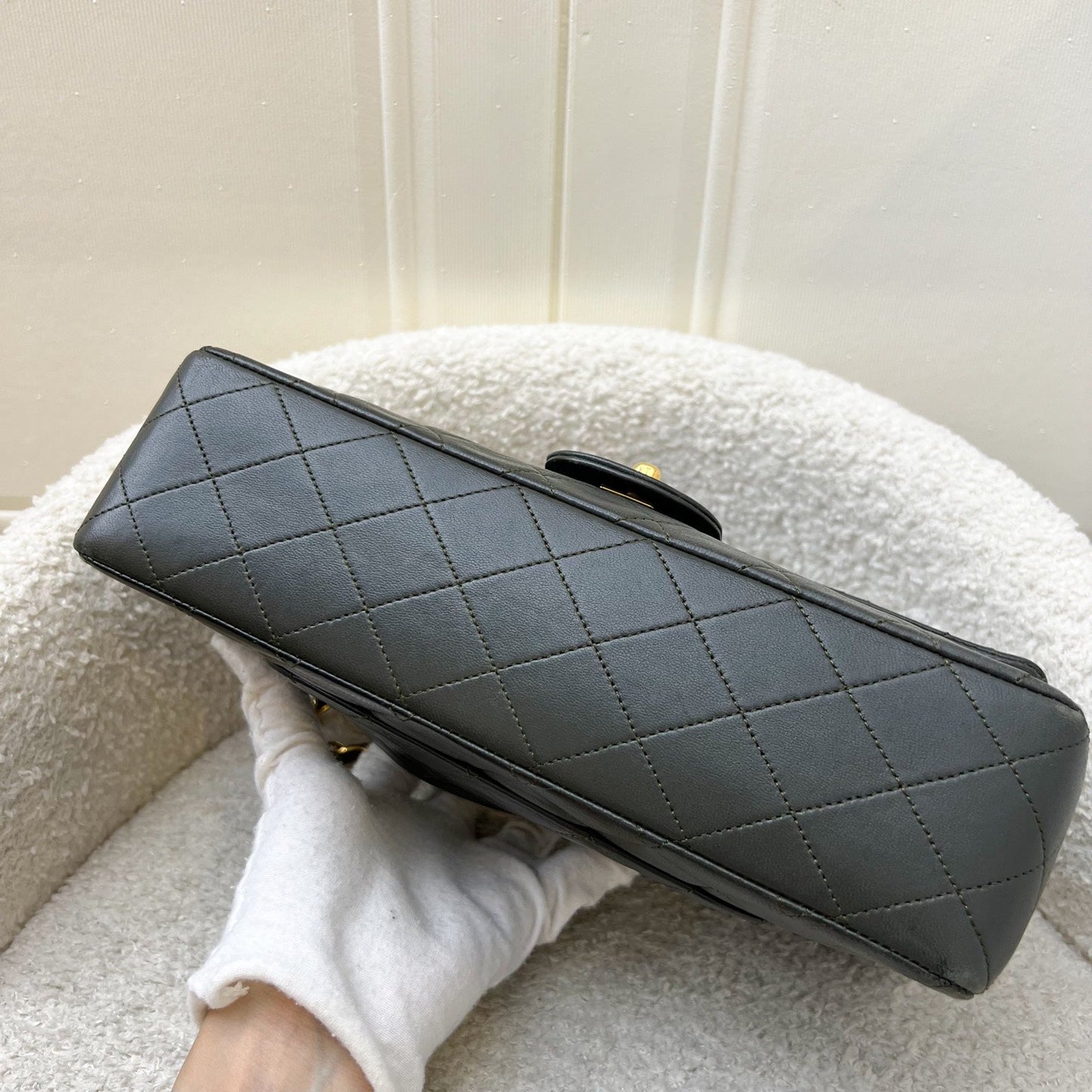 GLM- Medium Classic Flap CF in Dark Green Lambskin and 24K Gold Plated HW