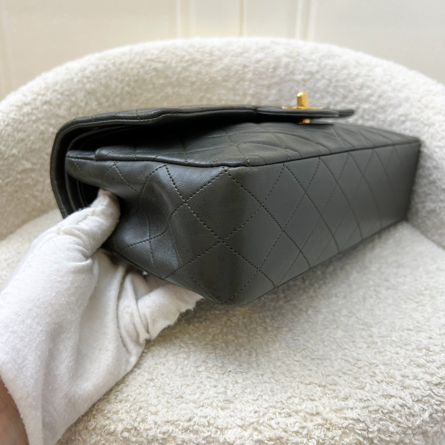 GLM- Medium Classic Flap CF in Dark Green Lambskin and 24K Gold Plated HW