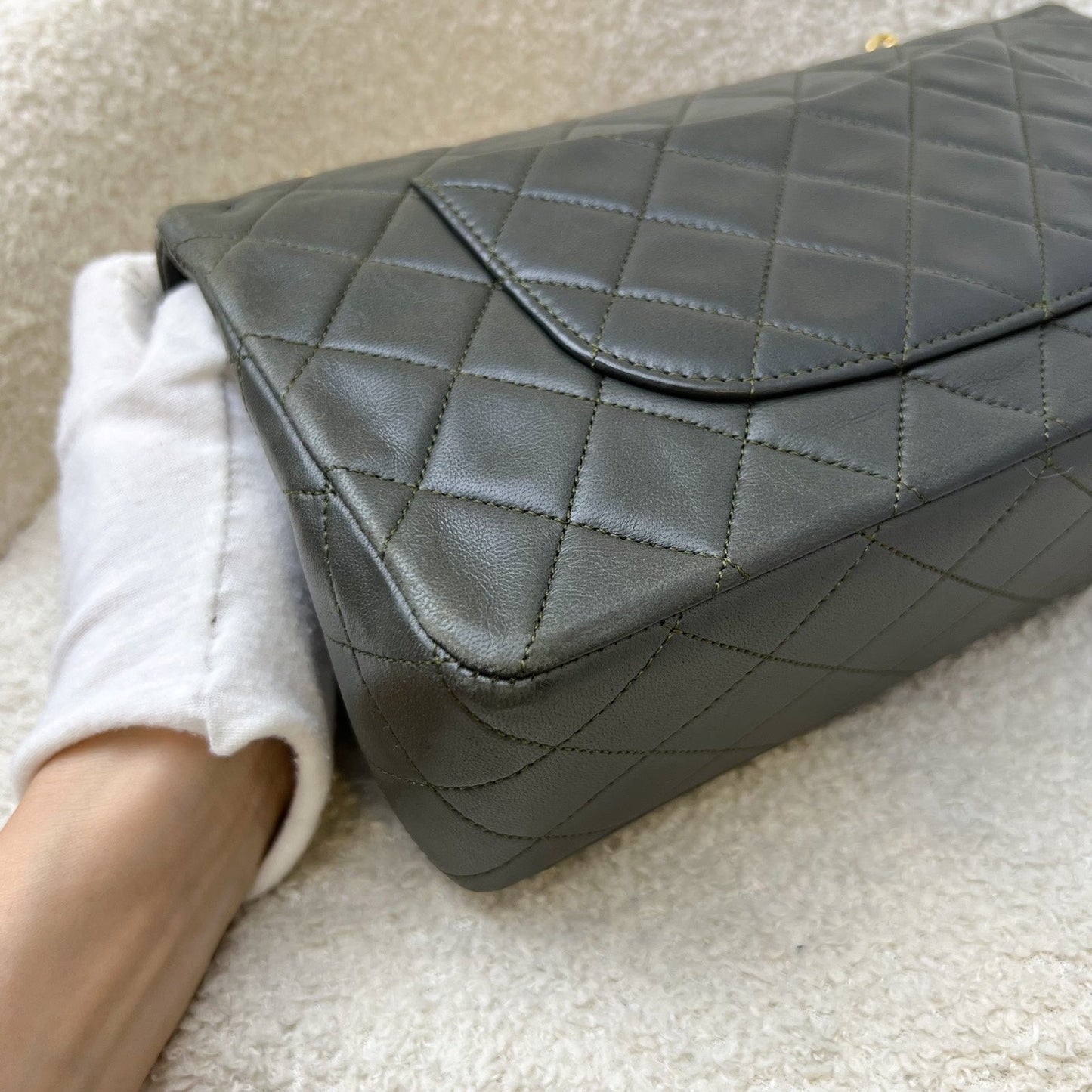 GLM- Medium Classic Flap CF in Dark Green Lambskin and 24K Gold Plated HW