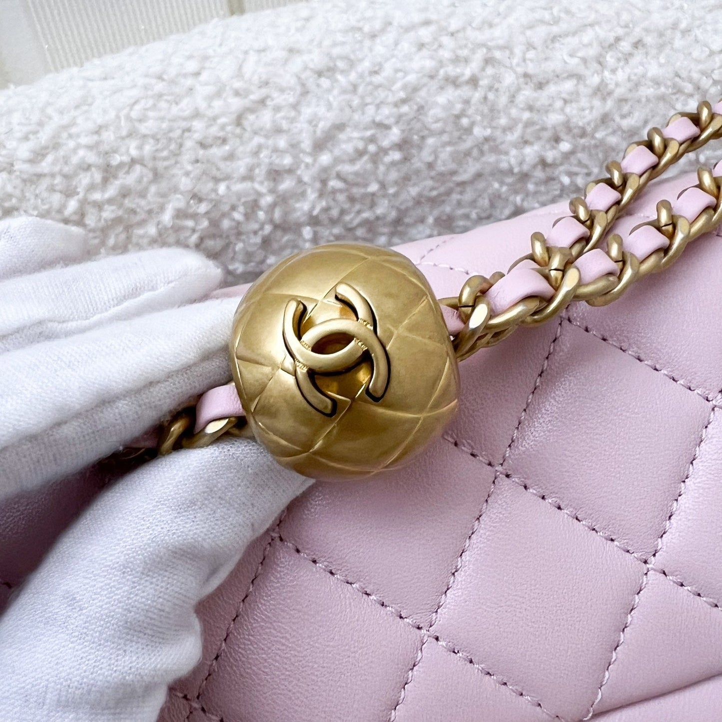 GLM-Pearl Crush Mini Rectangle Flap in 24K Sakura Pink Stiff Lambskin and AGHW (Model: AS1787)