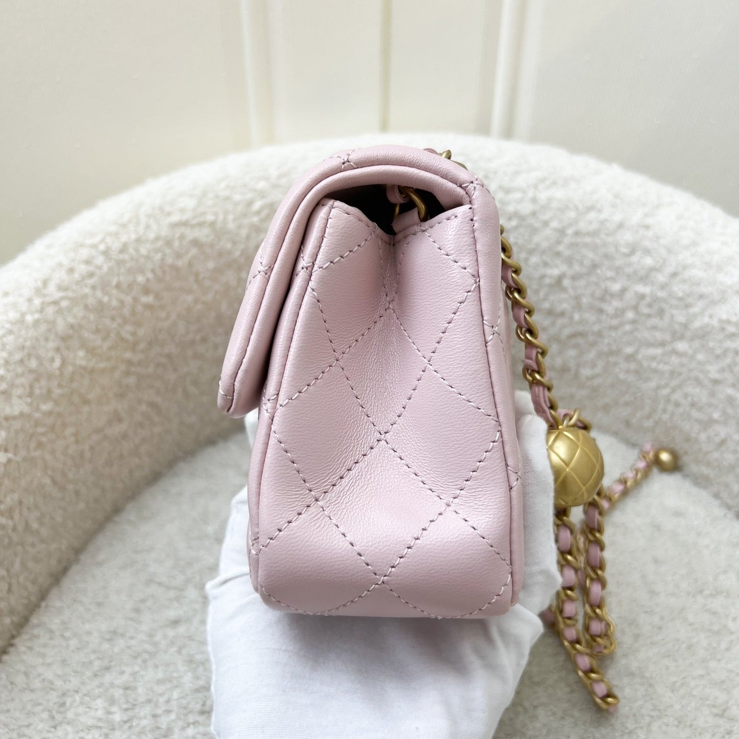GLM-Pearl Crush Mini Rectangle Flap in 24K Sakura Pink Stiff Lambskin and AGHW (Model: AS1787)
