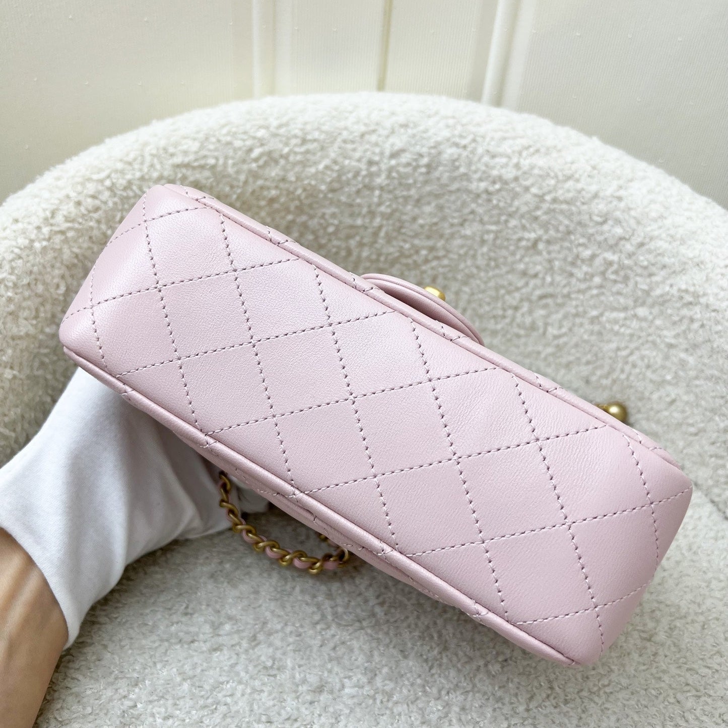 GLM-Pearl Crush Mini Rectangle Flap in 24K Sakura Pink Stiff Lambskin and AGHW (Model: AS1787)