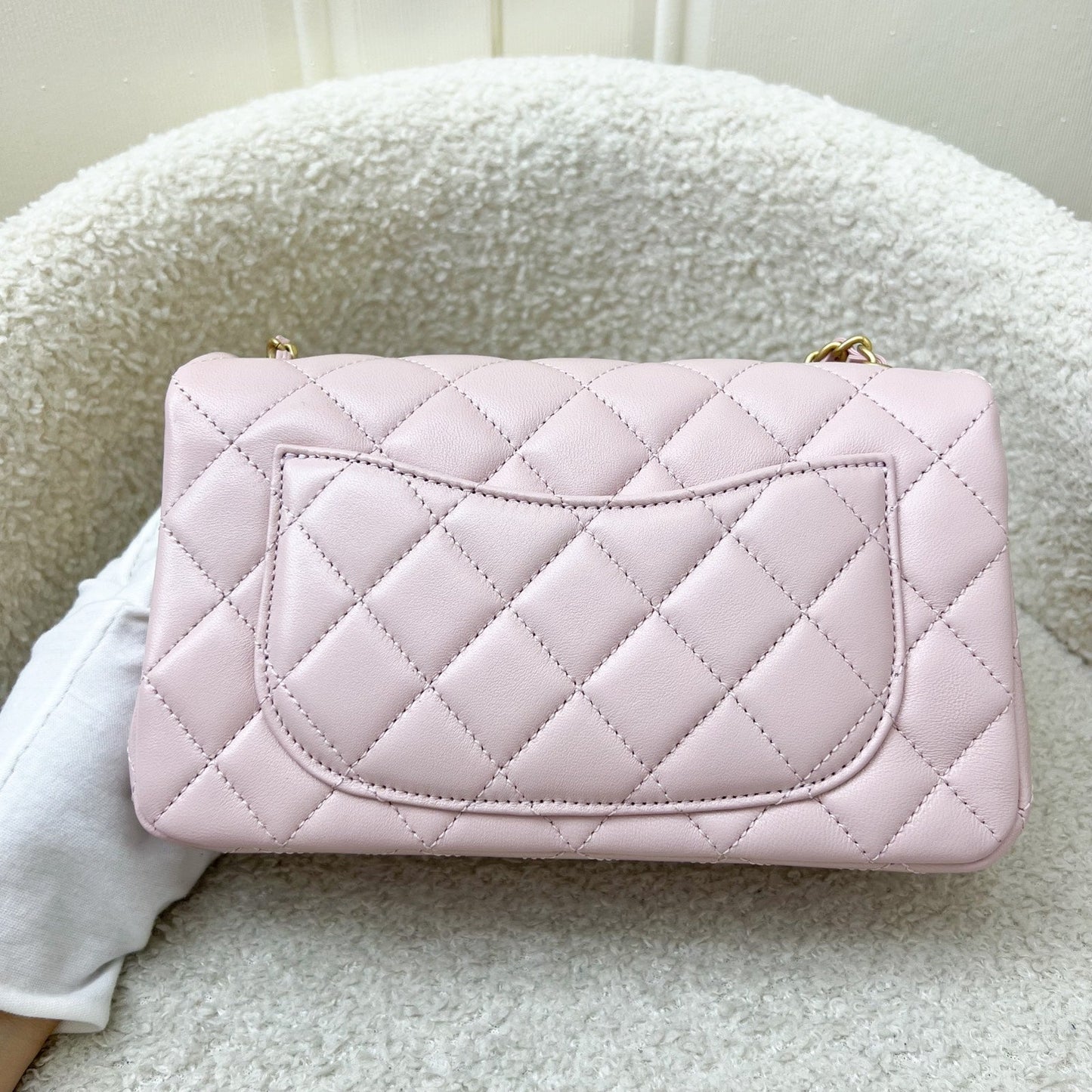 GLM-Pearl Crush Mini Rectangle Flap in 24K Sakura Pink Stiff Lambskin and AGHW (Model: AS1787)