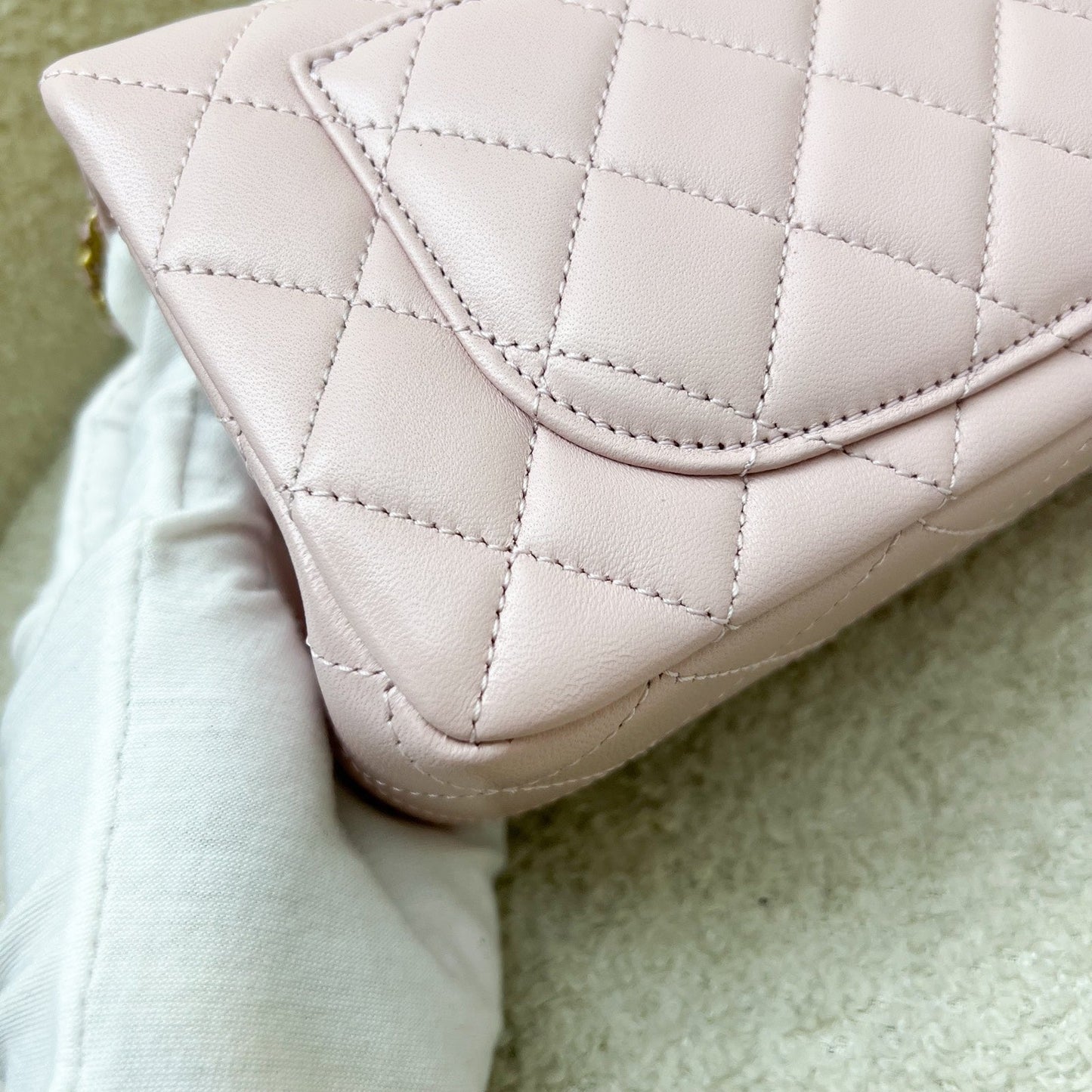 GLM-Pearl Crush Mini Rectangle Flap in 24K Sakura Pink Stiff Lambskin and AGHW (Model: AS1787)