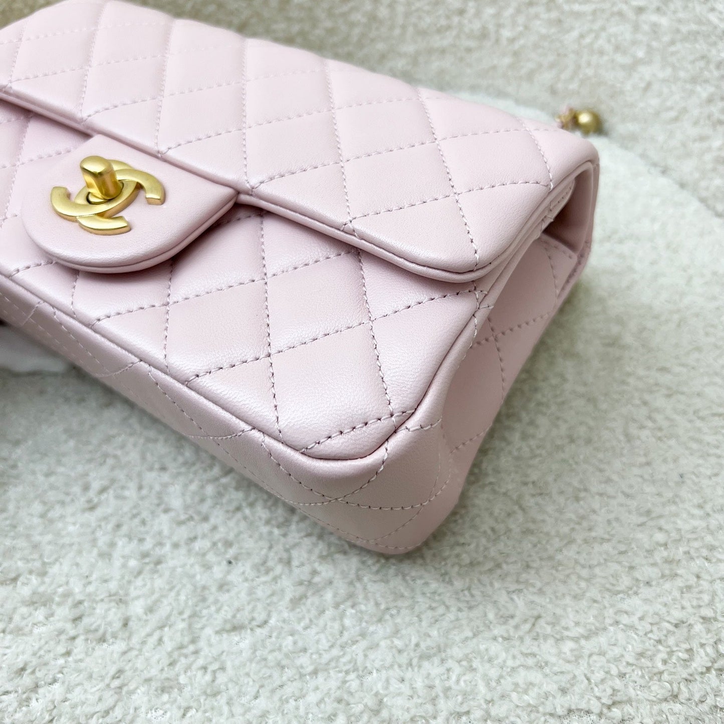 GLM-Pearl Crush Mini Rectangle Flap in 24K Sakura Pink Stiff Lambskin and AGHW (Model: AS1787)