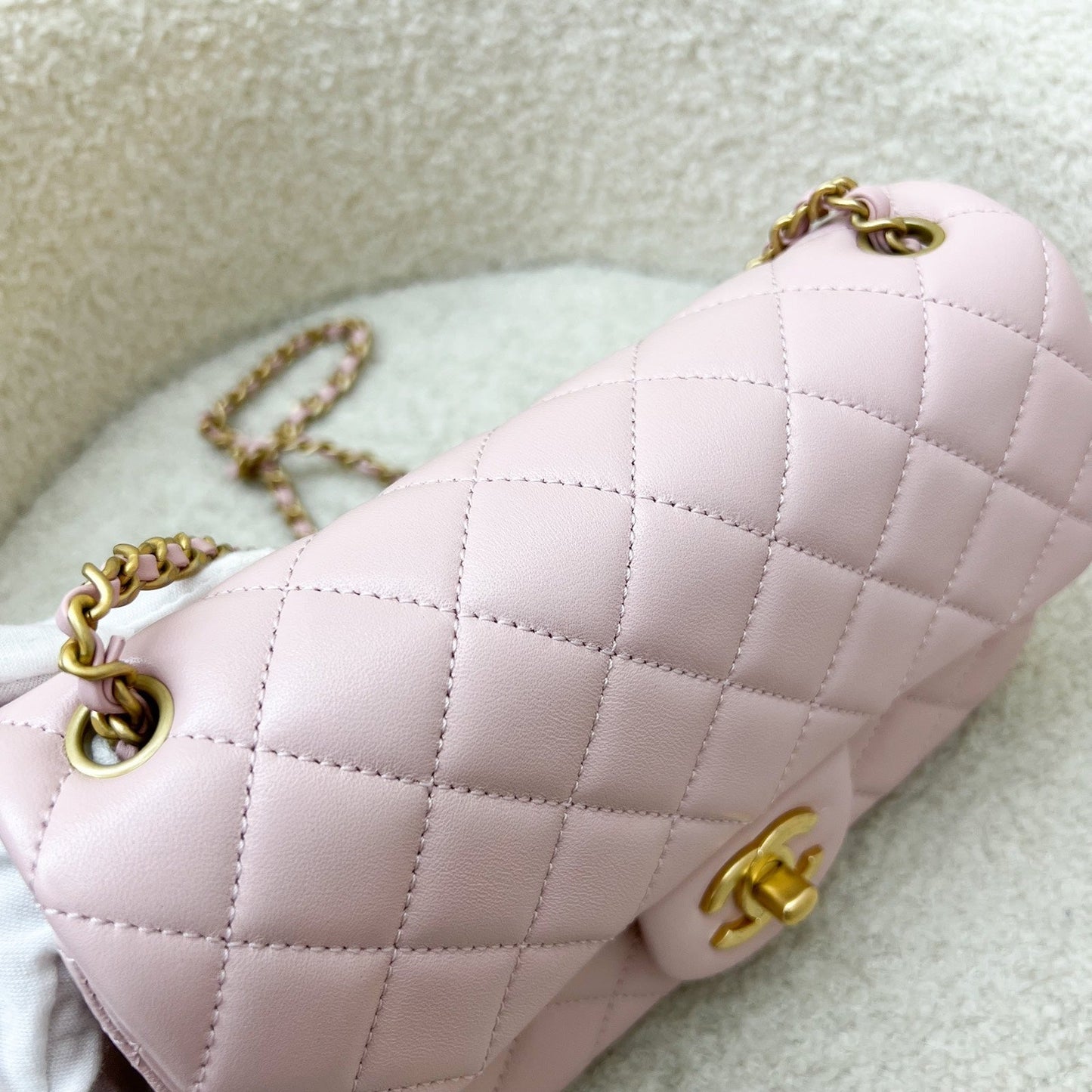 GLM-Pearl Crush Mini Rectangle Flap in 24K Sakura Pink Stiff Lambskin and AGHW (Model: AS1787)