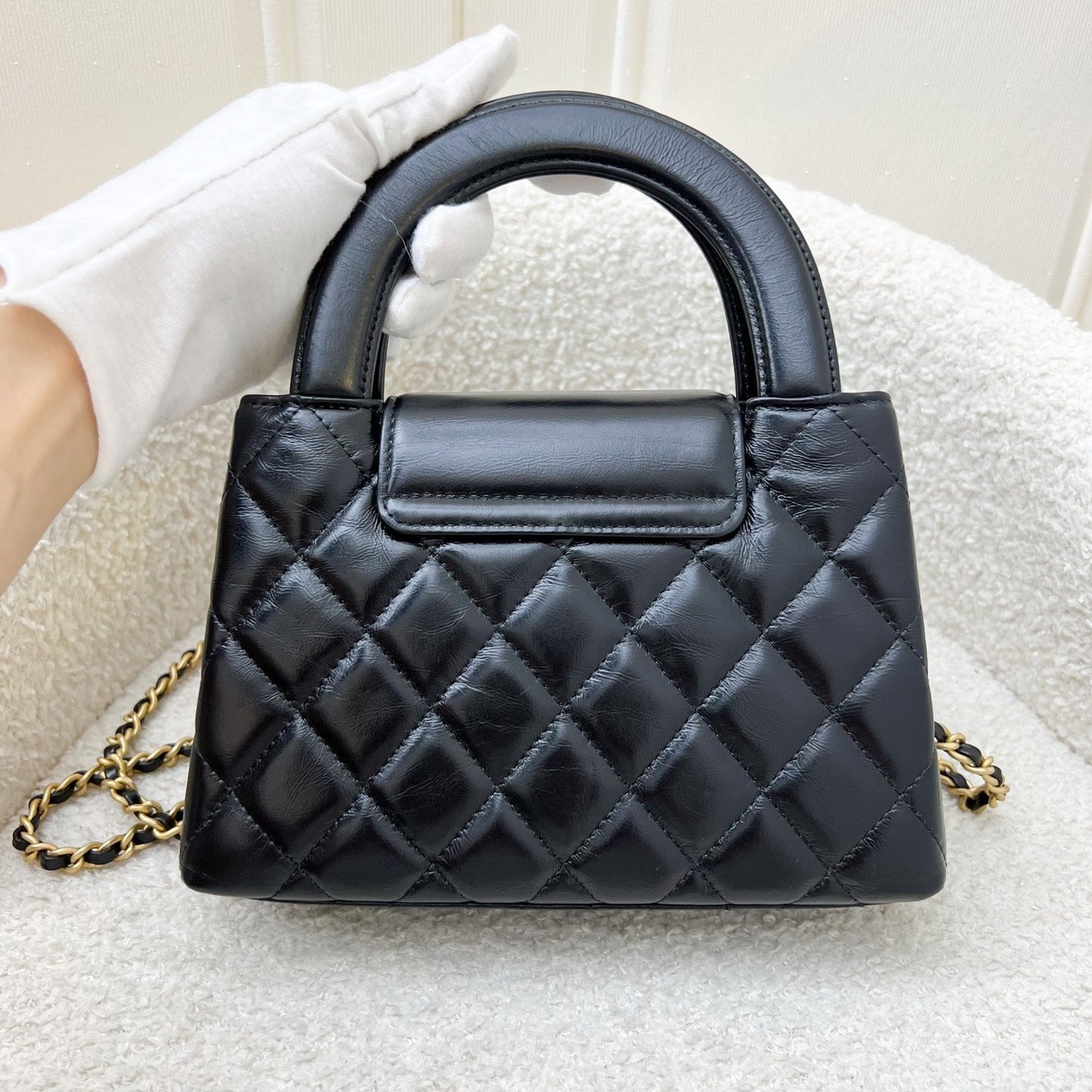 GLM-Mini / Small Kelly Bag in 25C Black Shiny Distressed Calfskin and AGHW (Model: AS4416)