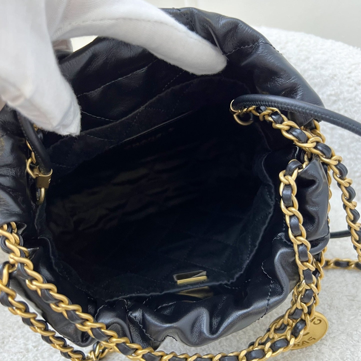GLM-22 Mini Hobo Handbag in Black Shiny Calfskin and AGHW