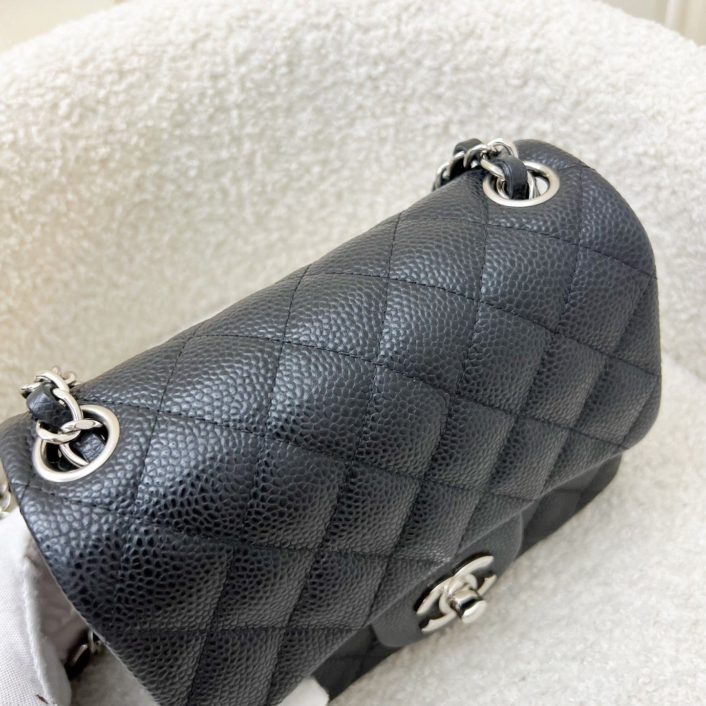 GLM-Classic Square Mini Flap in Black Caviar and SHW