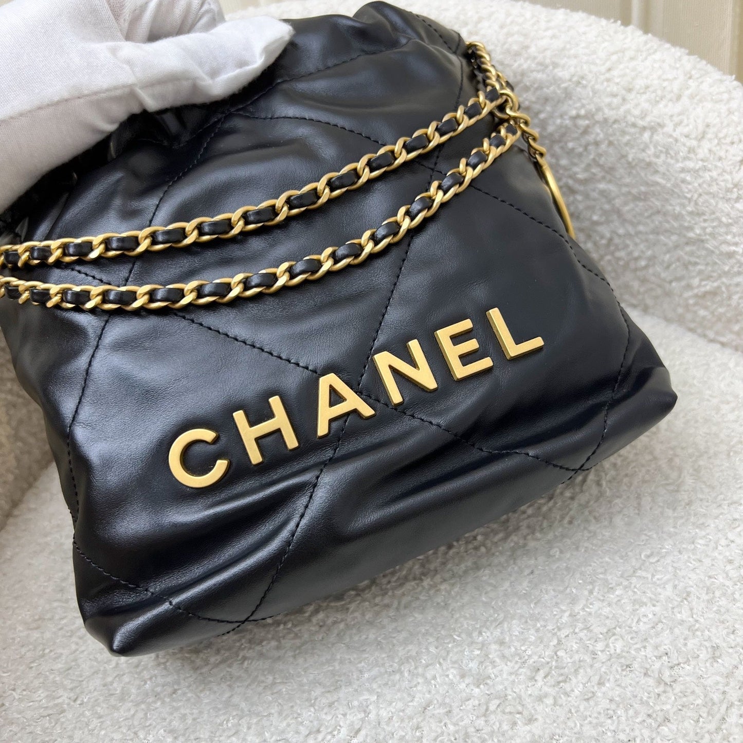 GLM-22 Mini Hobo Handbag in Black Shiny Calfskin and AGHW