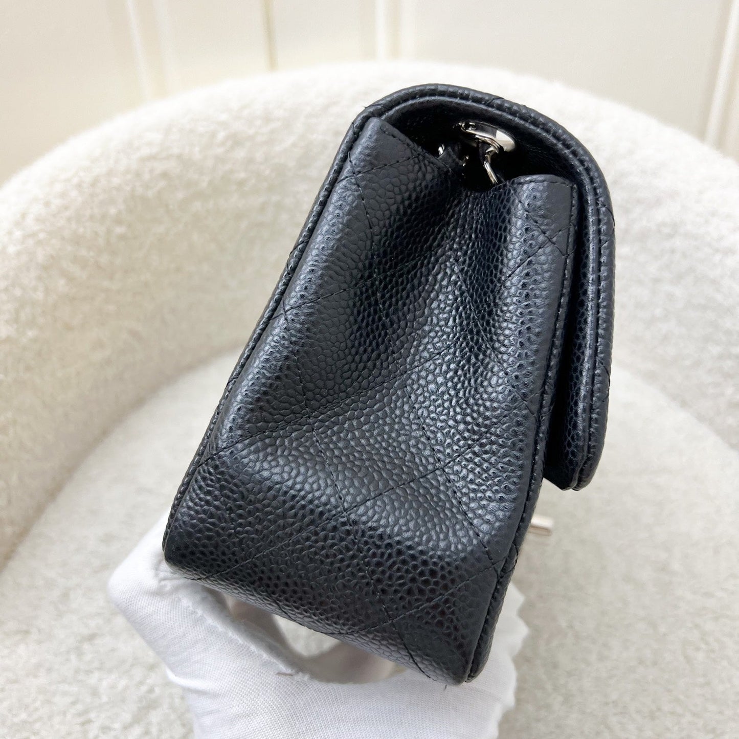 GLM-Classic Square Mini Flap in Black Caviar and SHW