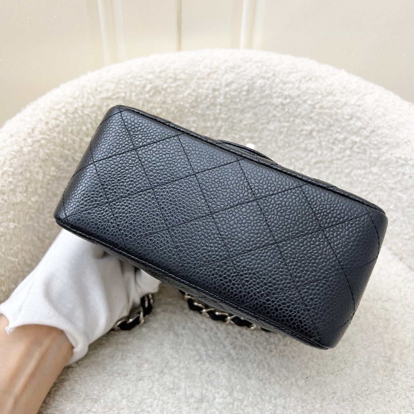 GLM-Classic Square Mini Flap in Black Caviar and SHW