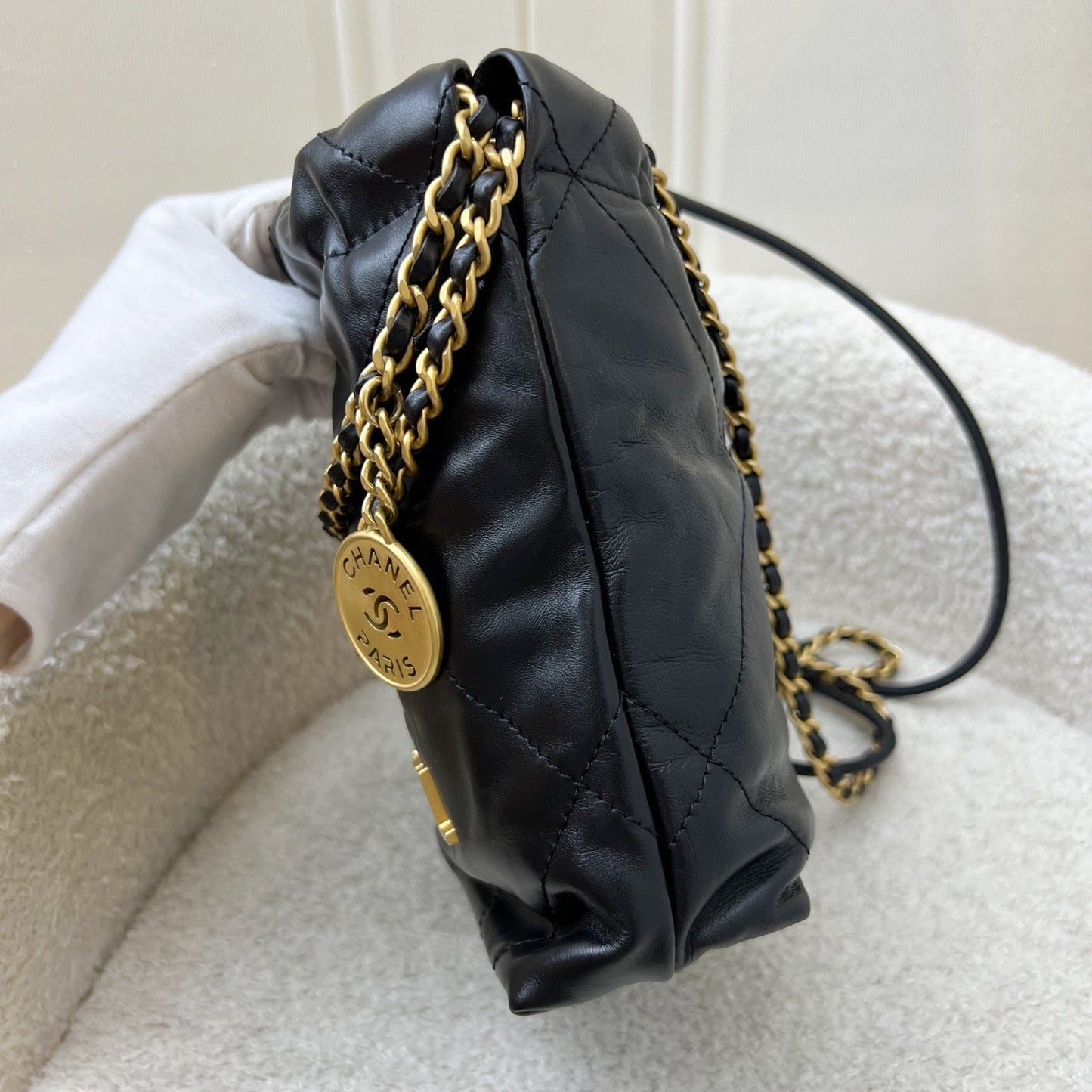 GLM-22 Mini Hobo Handbag in Black Shiny Calfskin and AGHW