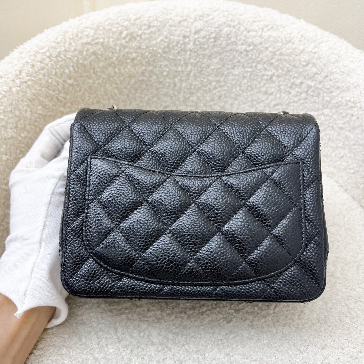 GLM-Classic Square Mini Flap in Black Caviar and SHW