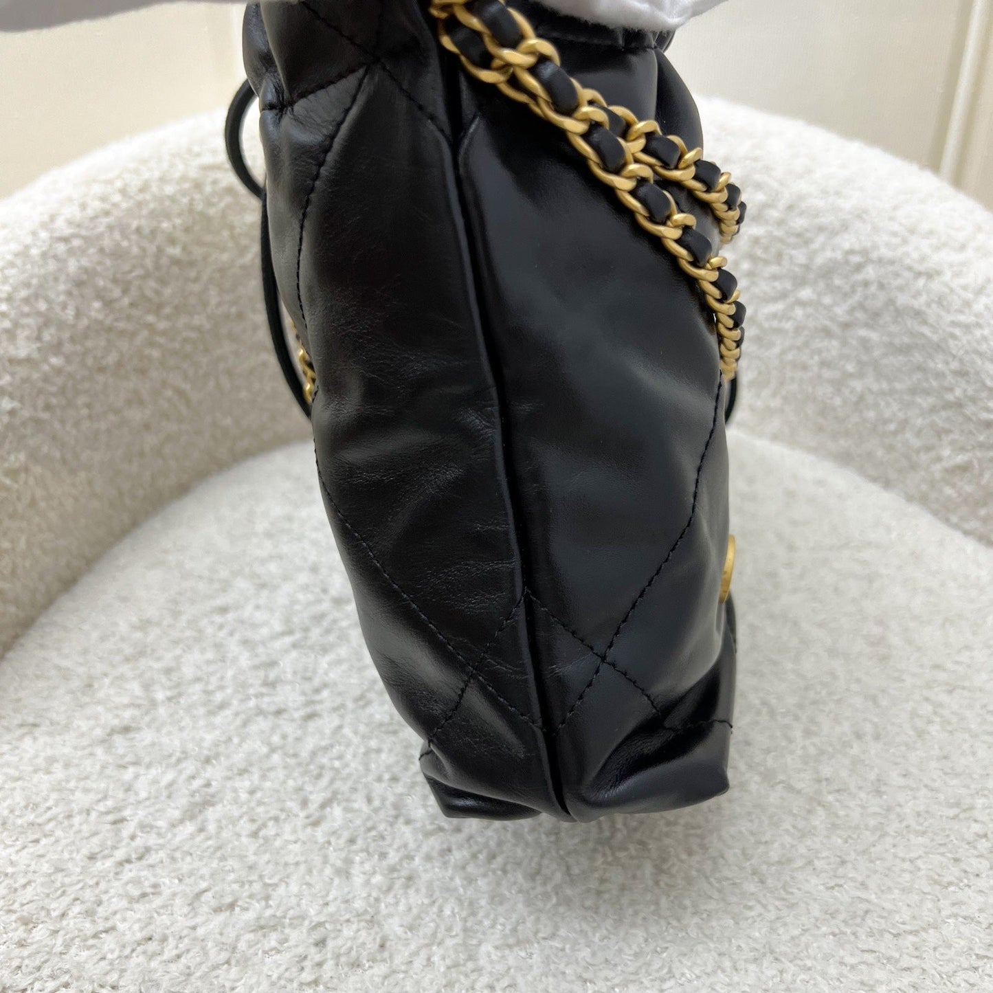 GLM-22 Mini Hobo Handbag in Black Shiny Calfskin and AGHW