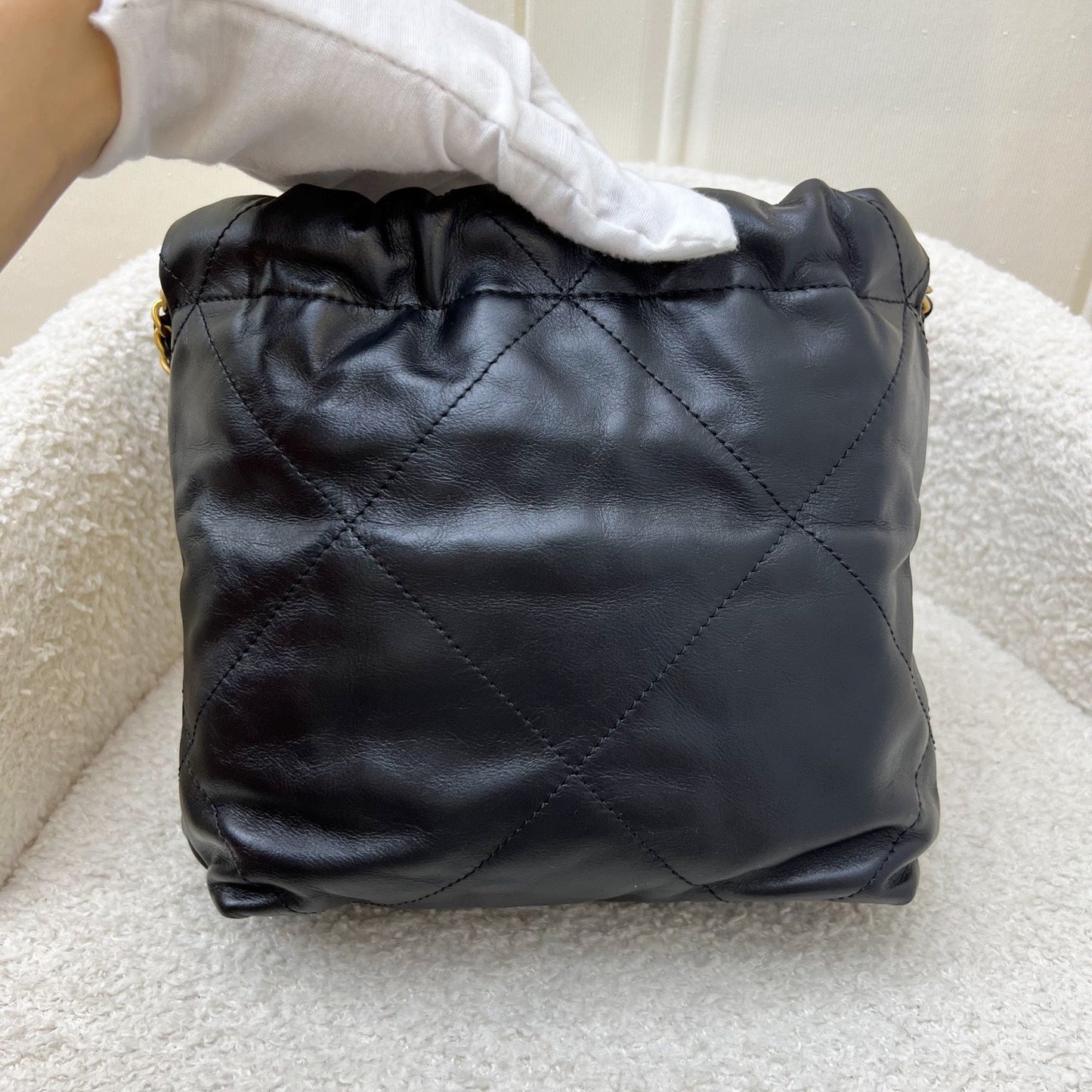 GLM-22 Mini Hobo Handbag in Black Shiny Calfskin and AGHW