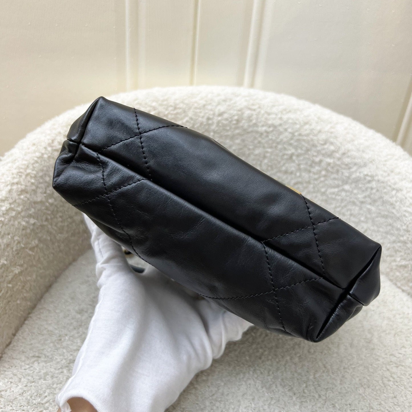 GLM-22 Mini Hobo Handbag in Black Shiny Calfskin and AGHW