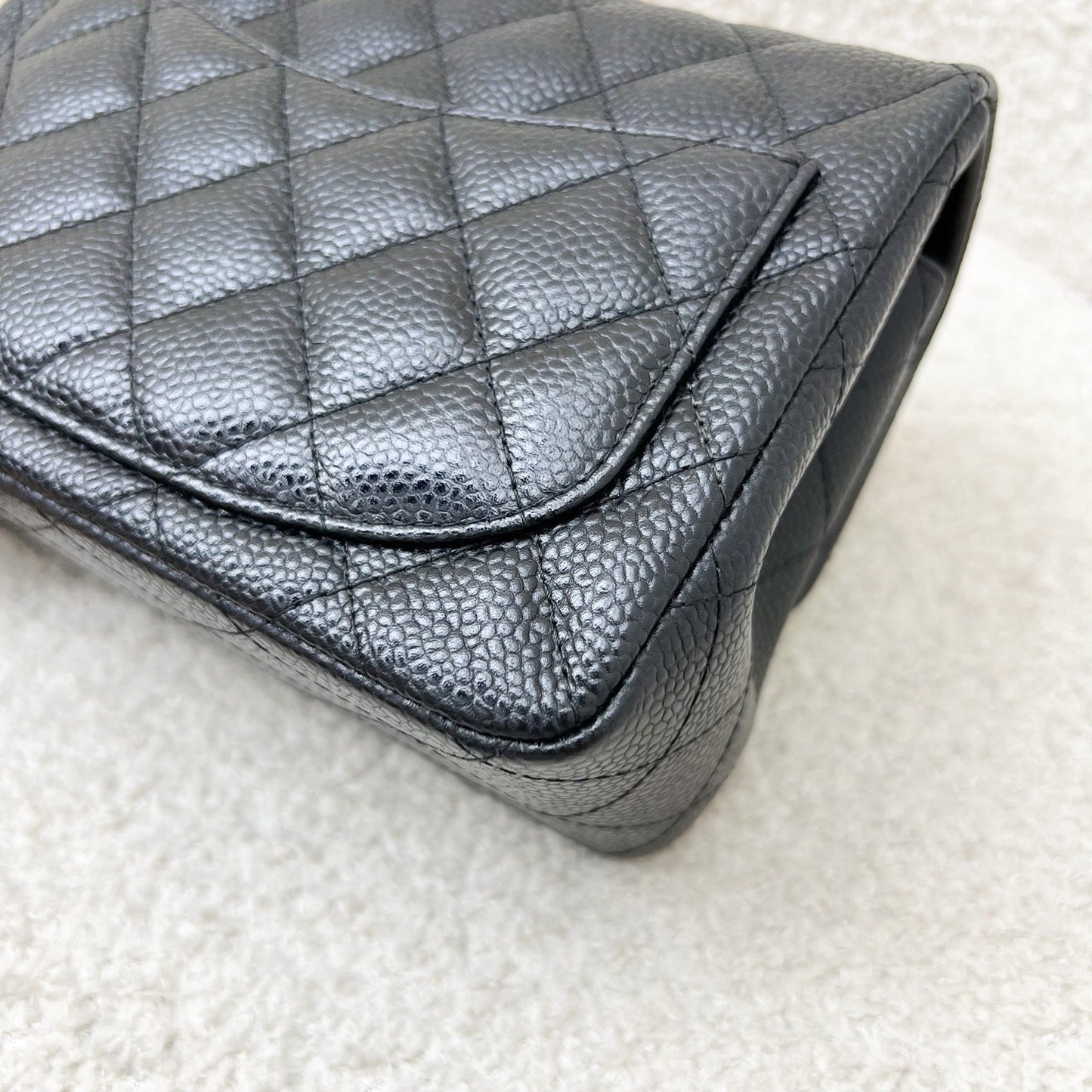 GLM-Classic Square Mini Flap in Black Caviar and SHW